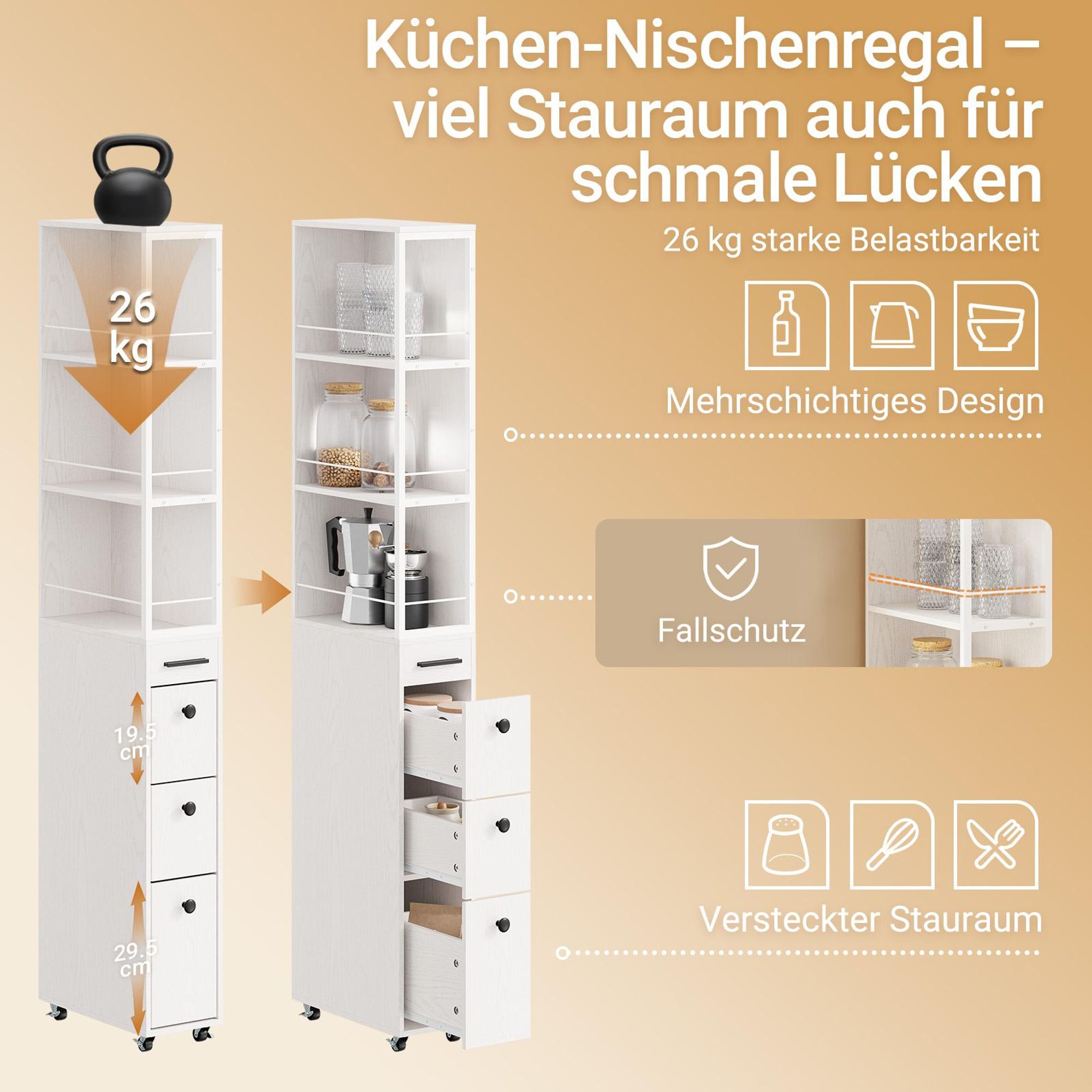 SoBuy Schmale Kommode Aufbewahrungsmöbel Weiß Skandinavisch NSR13-WG