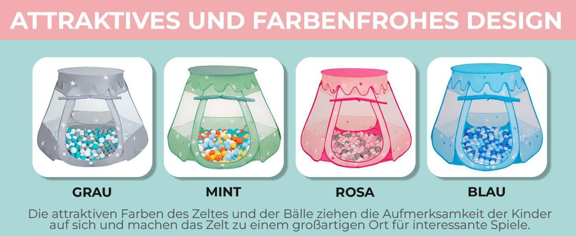 Selonis Spielzelt Kinder 105x90cm mit 100 Bunte bälle ∅6cm - Zelt kinderzimmer Kinder spielzelt Bällebad zelt Babyzelt Höhle - Für Jungen - Grau