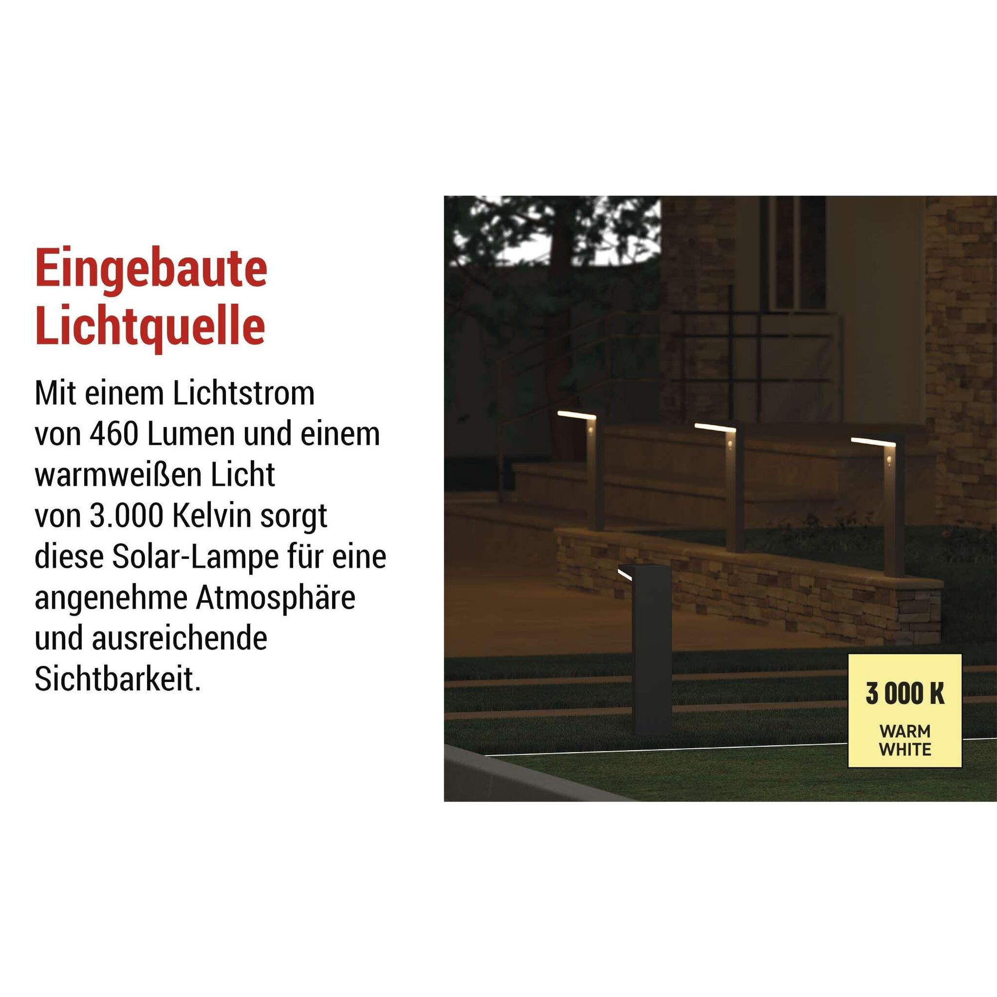 EMOS Solar LED-Stehleuchte VEREA mit Bewegungsmelder für Garten, wasserdichte Wegeleuchte,  460lm, Warmweiß, aus Aluminium zur Bodenmontage, ZGK0B4S