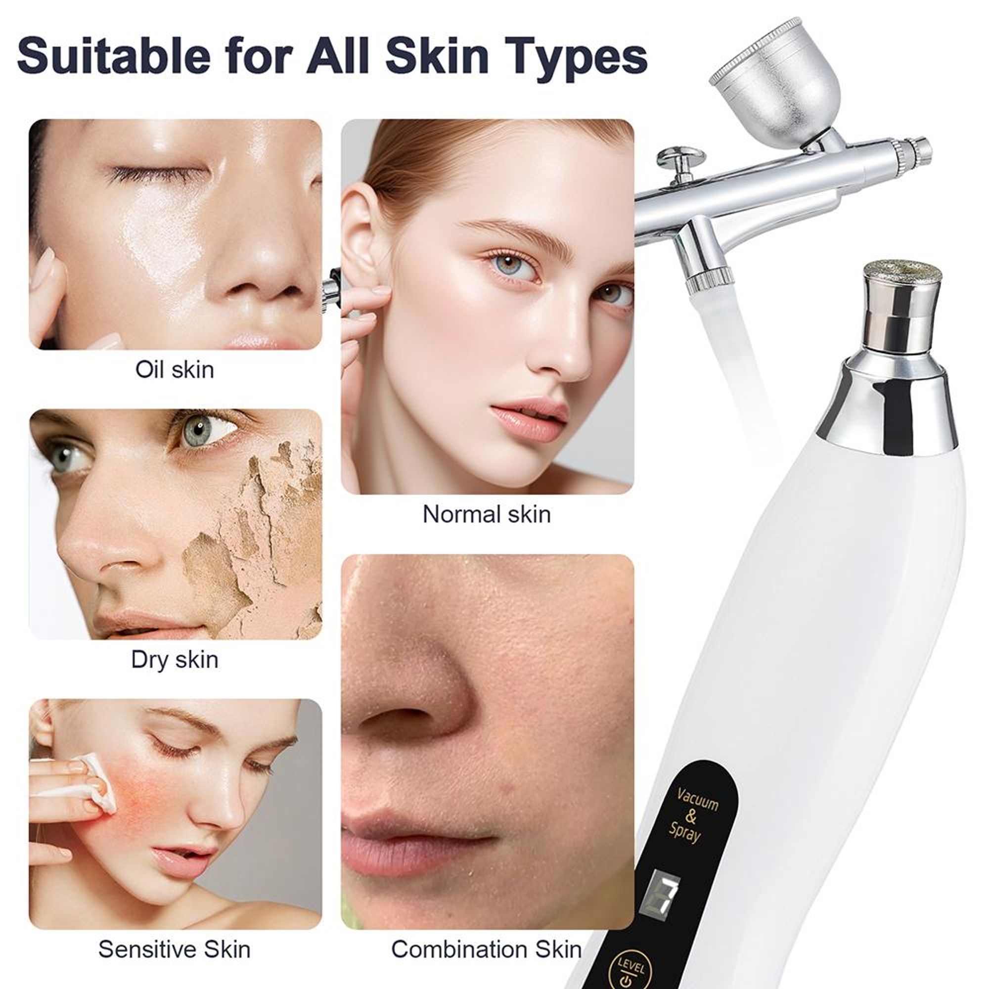 Tragbares Gerät für die Mikrodermabrasion im Gesicht – feuchtigkeitsspendendes Airbrush-Peeling, Tiefenreinigung, Vakuum-Mitesserentferner
