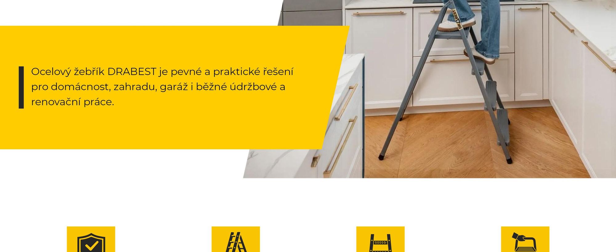DRABEST | Ocelový žebřík - žebřík - domácí žebřík - žebřík 4 stupně - skládací žebřík - ocelový - univerzální - do 125 kg