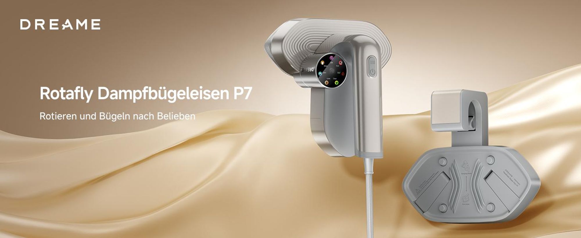 Dreame P7 Vertikaler Dampfbügeleisen, tragbares Bügeleisen, um 90 ° drehbares Dampfpanel, geeignet für alle Stoffe, Zuhause, Reisen, Zuhause und Büro
