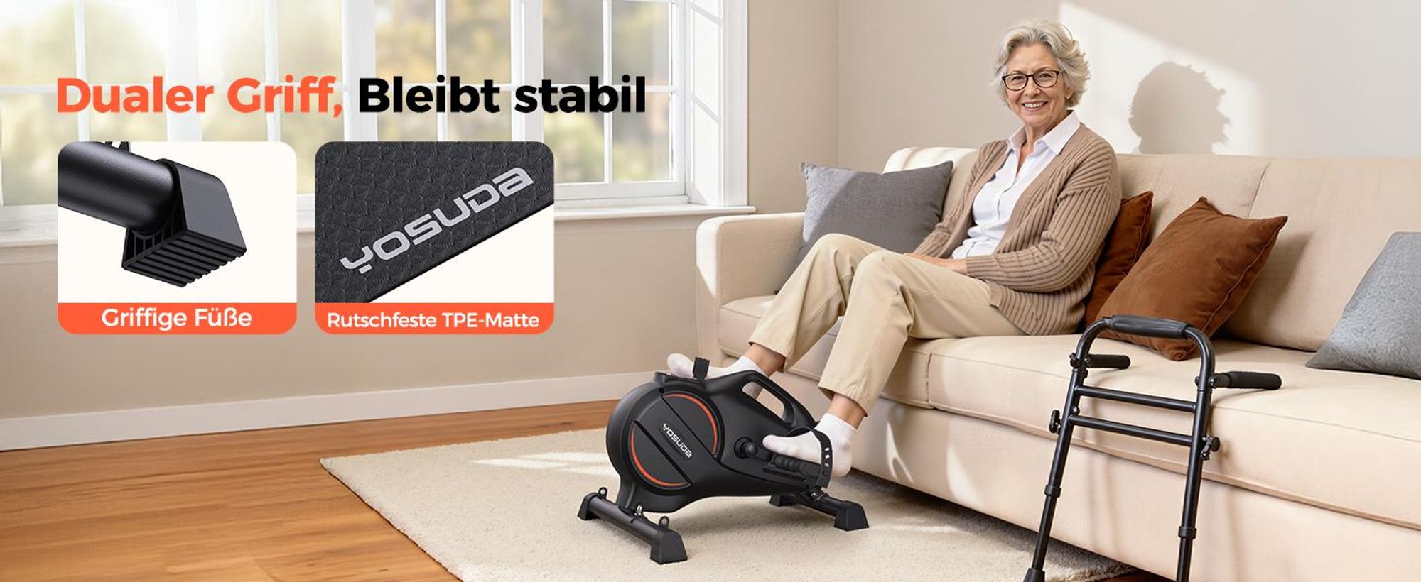 YOSUDA 16-stufiger Pedaltrainer, Arm- und Beintrainer im Sitzen mit Widerstandsbändern, rutschfeste Matte, Mini Heimtrainer ideal für Senioren