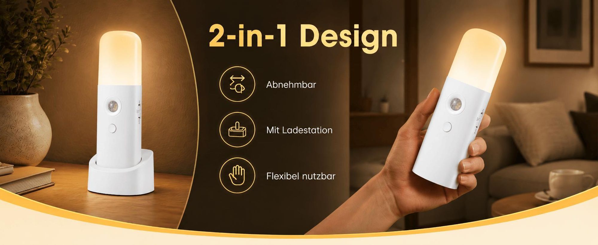 2 Stück LED Nachtlicht mit Bewegungsmelder, 6M Sensorlicht, 5 Helligkeitsstufen & 3 Modi (inkl. SOS) – Bis zu 6 Monate Akkulaufzeit, USB-C Aufladung
