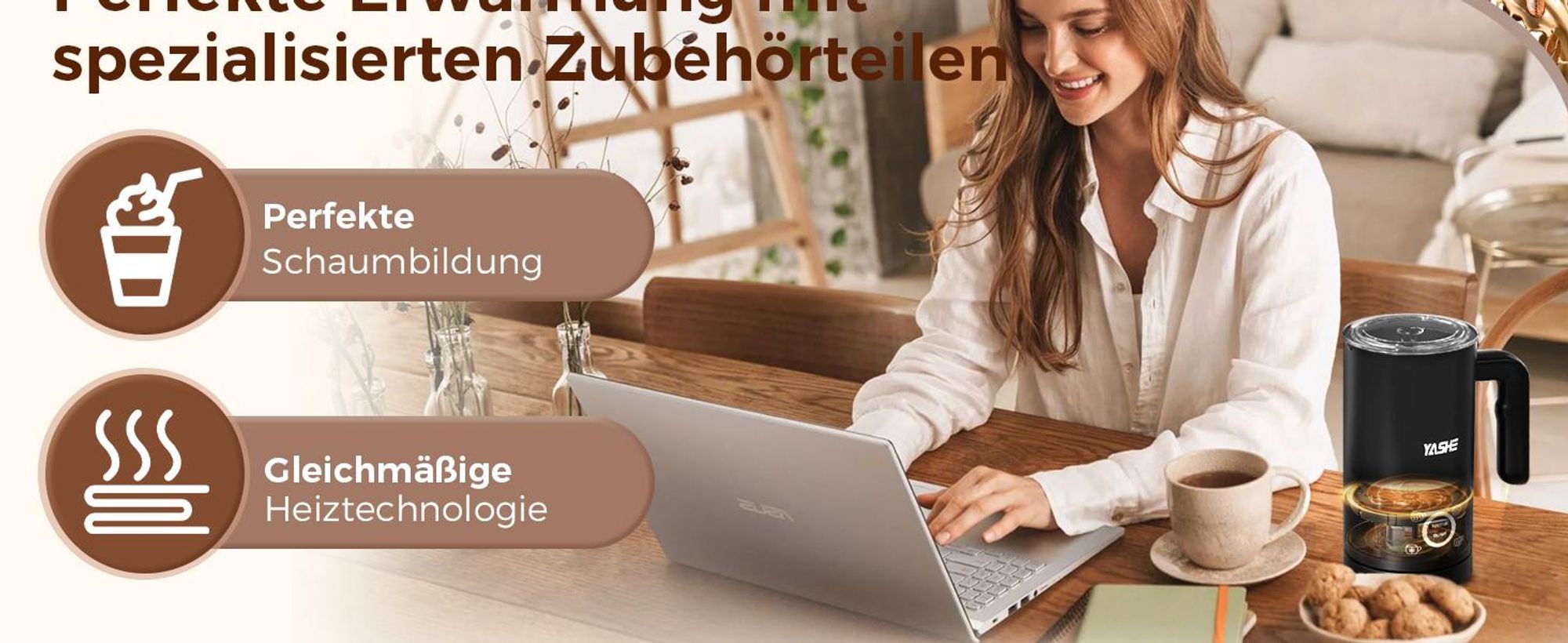 YASHE 4-IN-1 Edelstahl Milchaufschäumer, 10oz/300ml Milchschäumer für Perfekte L
