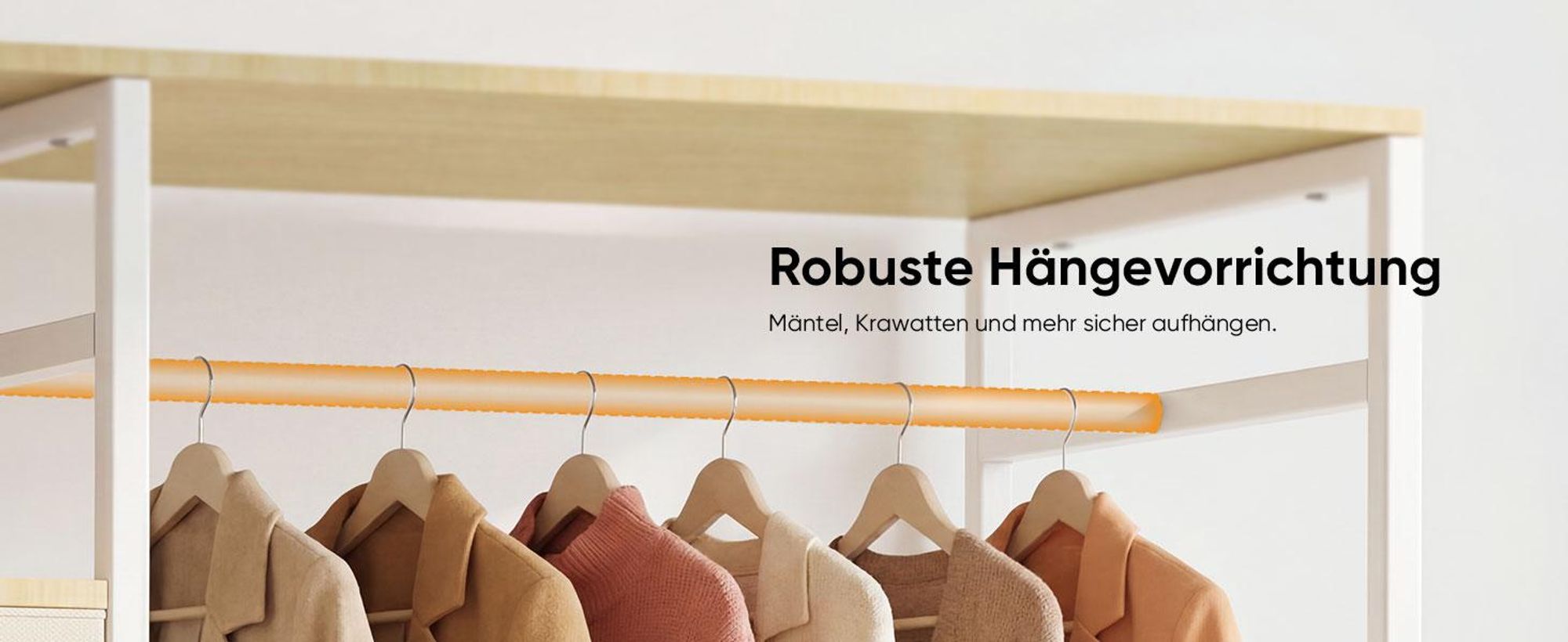 HOKEEPER fahrbarer Kleiderständer mit Schubladen, Haken, Beige, Offener Kleiderschrank, Kleiderstange