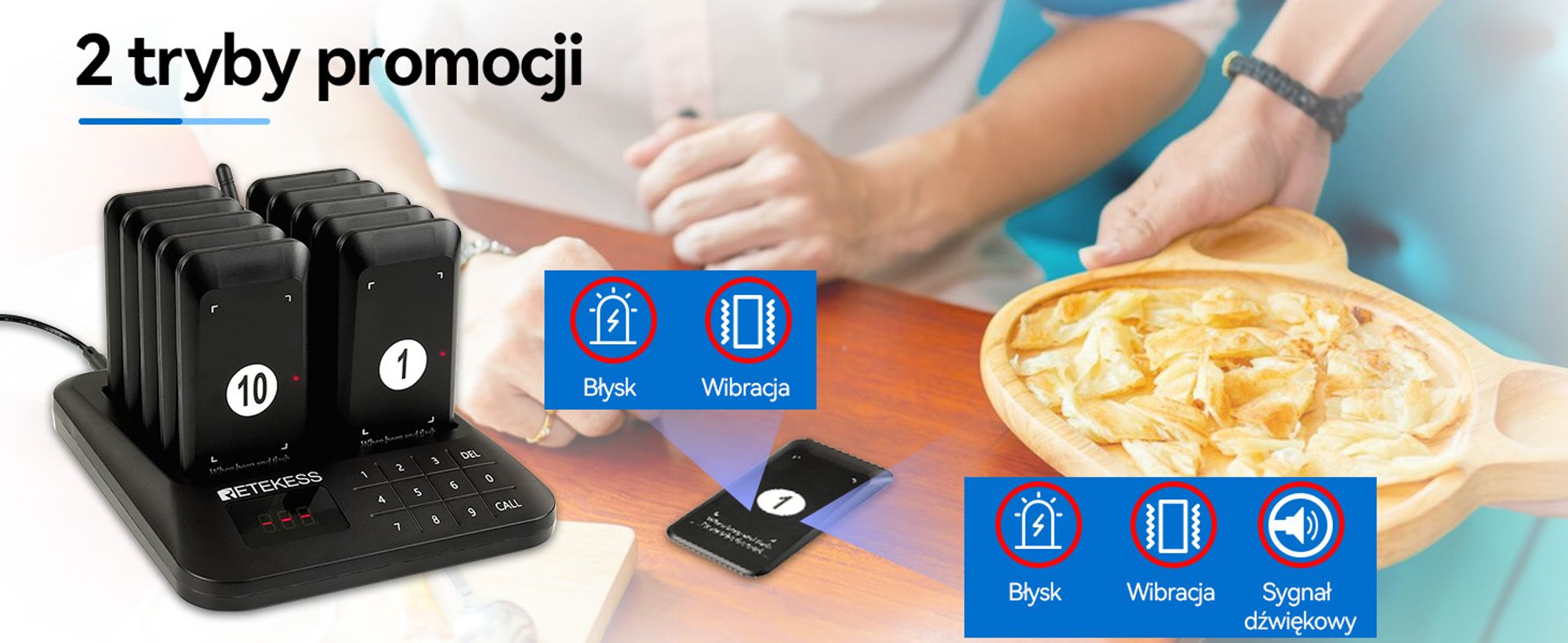 Pager Retekess TD157S, pager restauracyjny, 400 m, 200 mAh, odpowiedni do restauracji szybkiej obsługi, food trucków, szpitali, kompatybilny z TD157