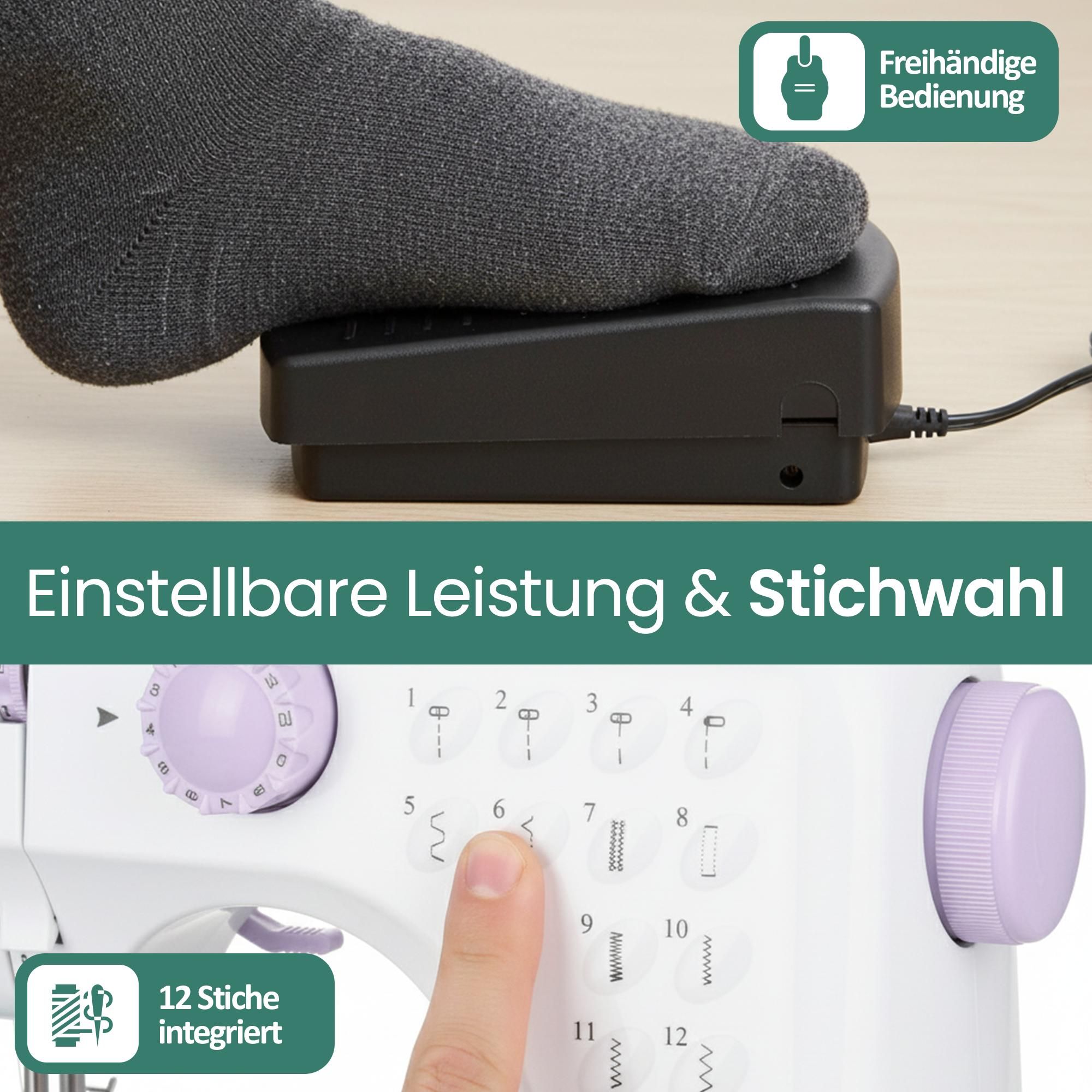 Emerio Nähmaschine – 12 integrierte Stichprogramme – Vorwärts- & Rückwärtsnähen – Auto-Reverse – Fadenabschneider – Beleuchtung – SEW-121820