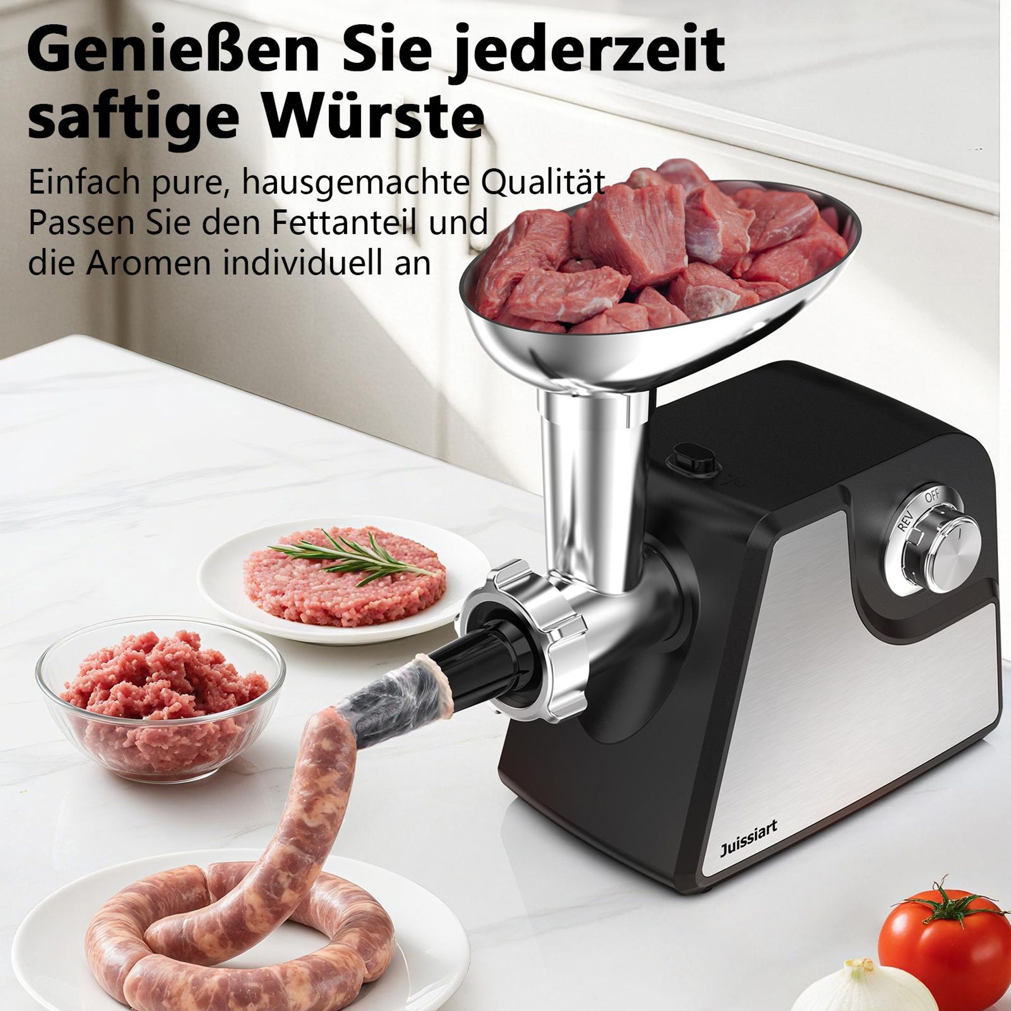 Juissiart MG4150R Elektrischer Fleischwolf - 300W Leistung 1.2KG/Min Fleischausbeute Klingenmaterial 420 pulvermetallurgischer Stahl - Schwarz