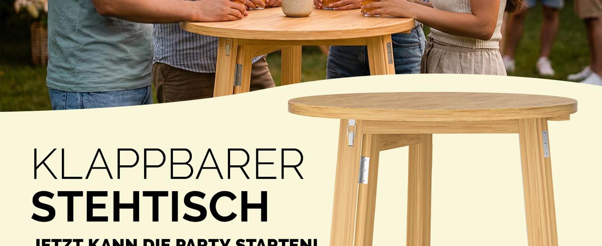 CASARIA Stehtisch Holz klappbar Ø 78 cm 111 cm hoch