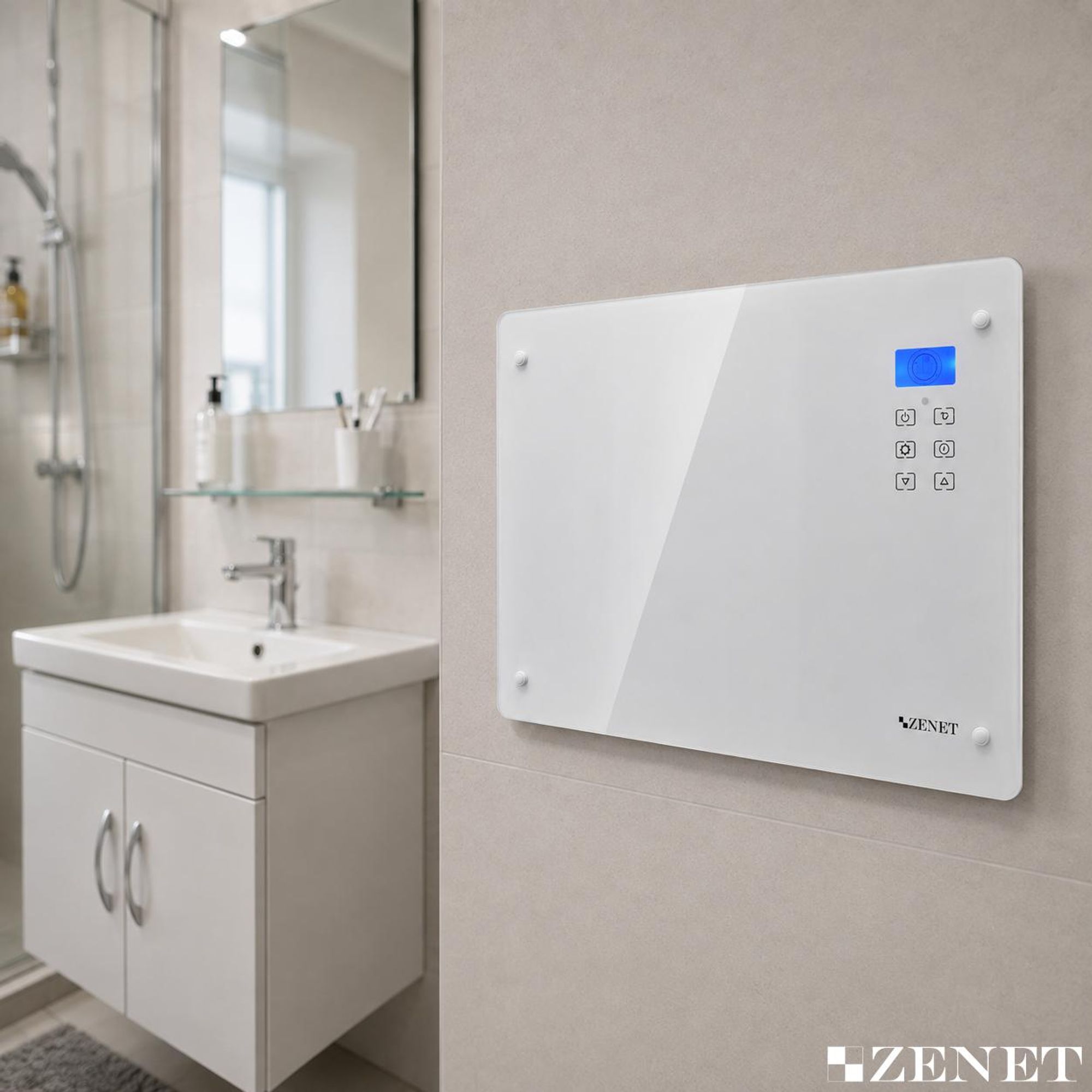 ZENET ZET-526 Glaskonvektor 1500 W Weiß | Elektroheizung mit Thermostat, Fernbedienung & Timer | Wand- oder Standheizung bis 30 m²