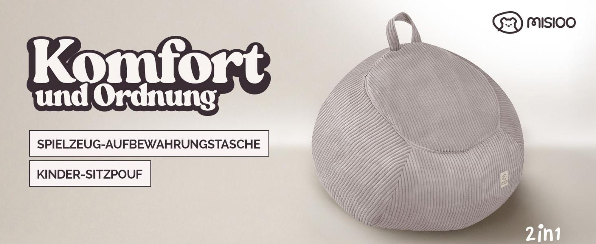 MISIOO Kinder Sitzsack Bezug für Kuscheltiere – Spielzeug Aufbewahrung & Bean Bag in einem – Cord Stoff, Waschbar, mit Reißverschluss