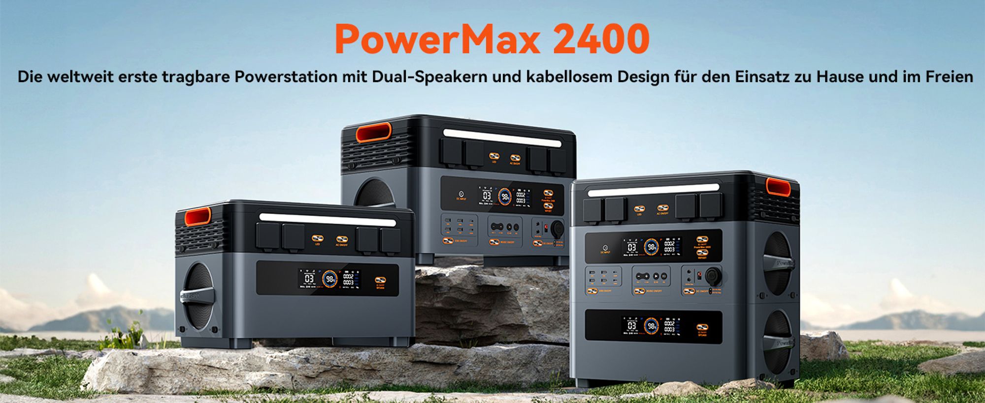 OSCAL PowerMax 2400Pro Oddzielna elektrownia słoneczna 2400W z 2 modułami stereo, mikroinwerterem, 16 złączami + dodatkowy akumulator OSCAL BP 2400Pro, 4032 Wh