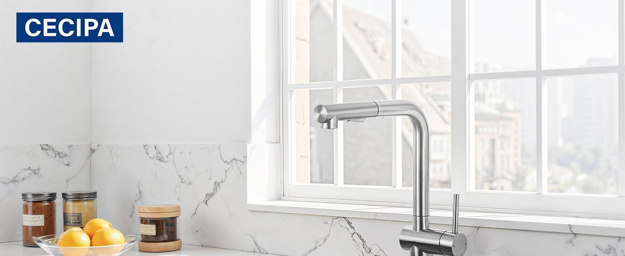 Spültischarmatur mit 3 Strahlarten & Schaber, Cecipa Wasserhahn Küche, 304 Edelstahl Küchenarmatur, Ausziehbar 40cm, 360° Drehbar, Gebürstet