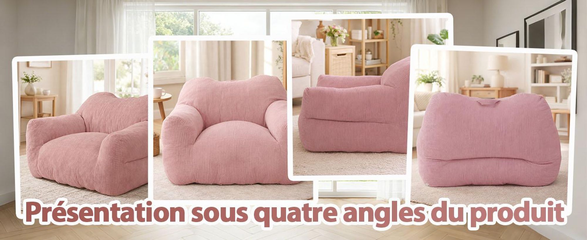 Pouf XXL pour adulte avec rembourrage en mousse, canapé de sol carré