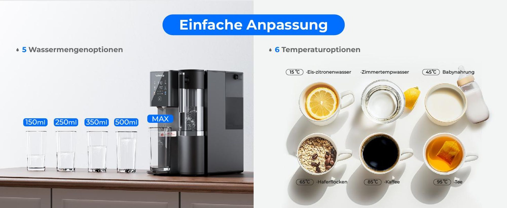 Waterdrop WD-A2 Arbeitsplatte Umkehrosmoseanlage, Heißes und Kaltes RO-System, Tragbarer Reinwassertank, Flaschenloser Wasserkühler