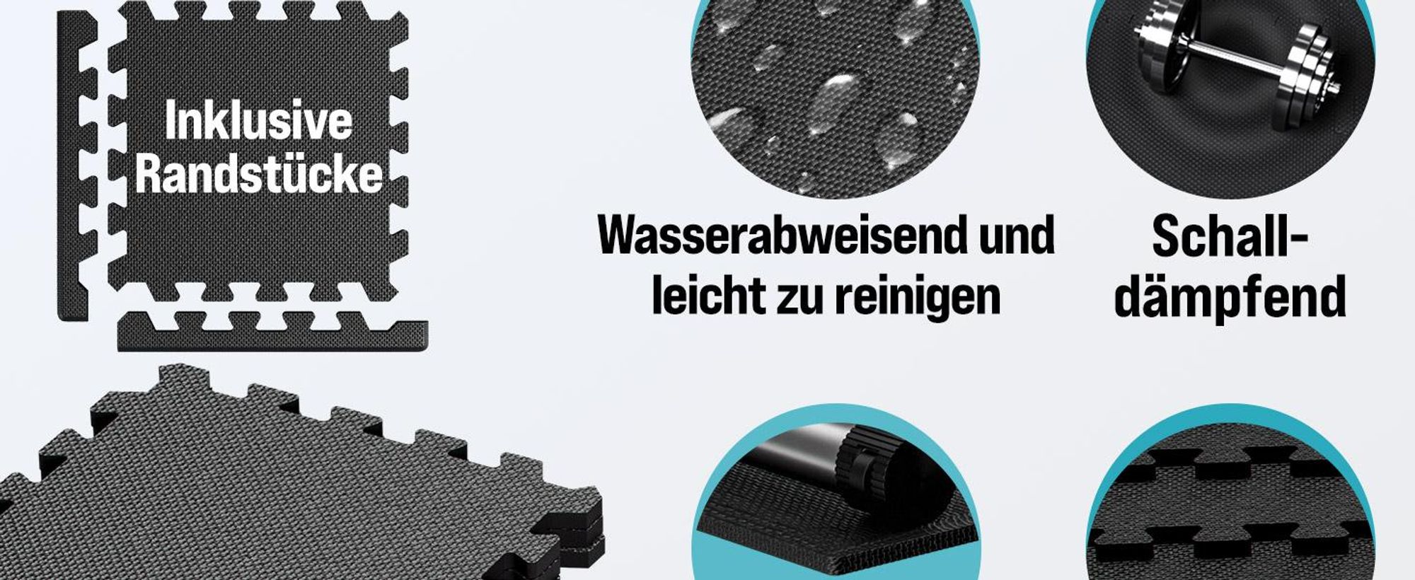 MONZANA® 36x Bodenschutzmatten Fitness & Pool mit Randstücken 30 x 30 cm 3 qm Rutschfest EVA-Schaumstoff Puzzlematte Trainingsmatten Fitnessgeräte
