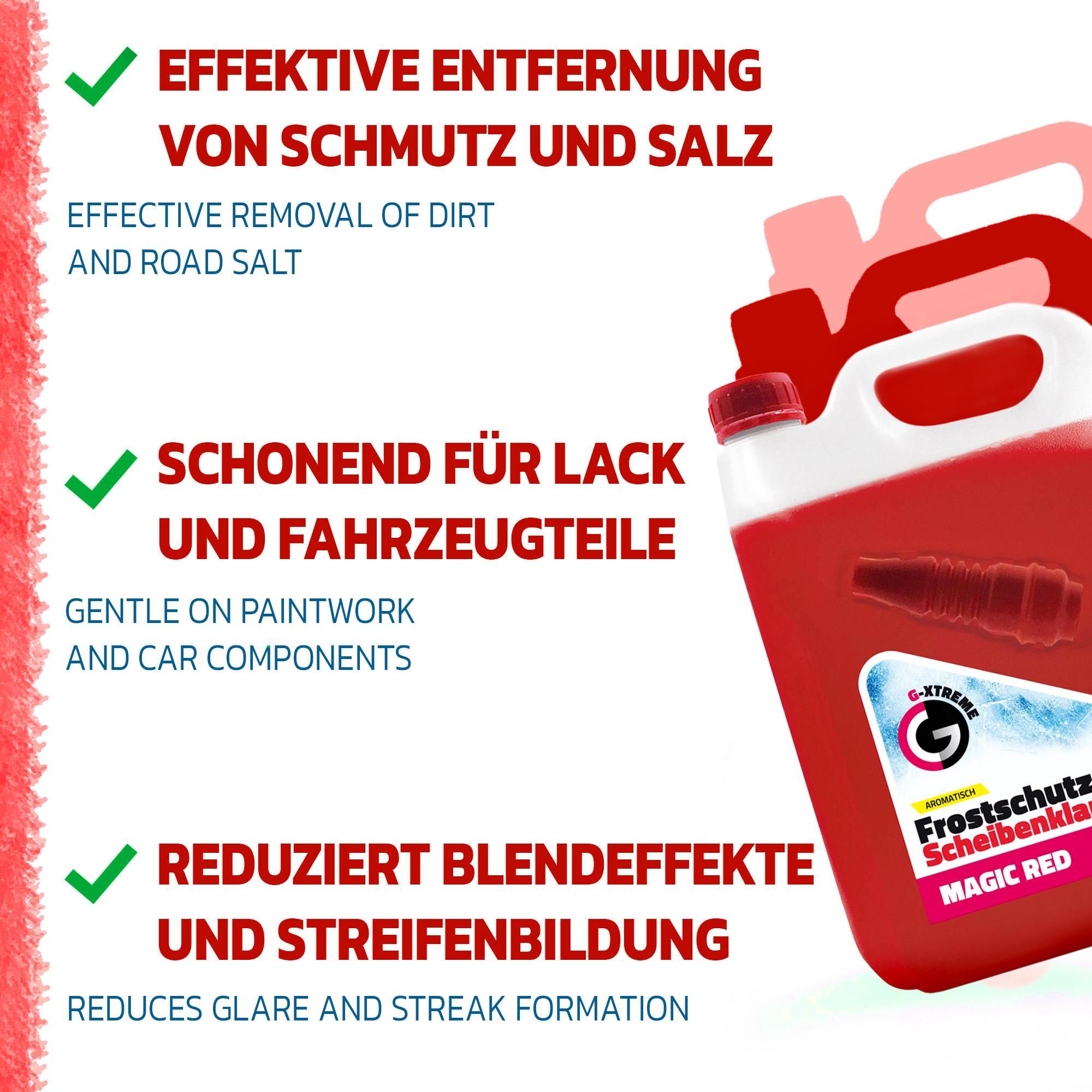 Scheibenfrostschutz mit Magic Red Duft | Schlierenfreier und effektiver Scheibenreiniger für den Winter | Gebrauchsfertige frostschutzmittel scheibenwaschanlage | 5L