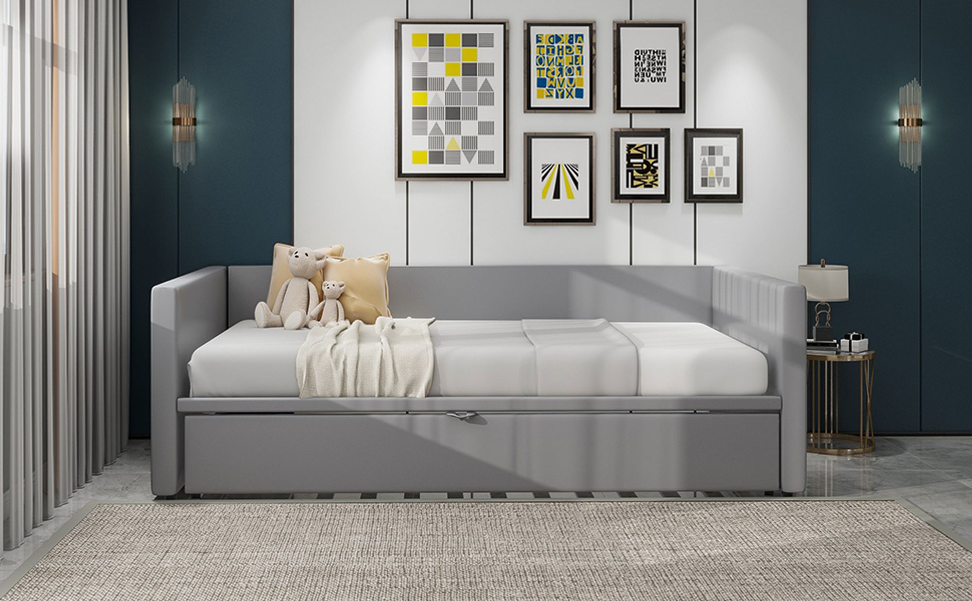 okwish Polsterbett 90/180*200 cm, multifunktionales Ausziehsofa mit Lattenrost, aus hautfreundlichem Samtstoff, Dunkelgrau