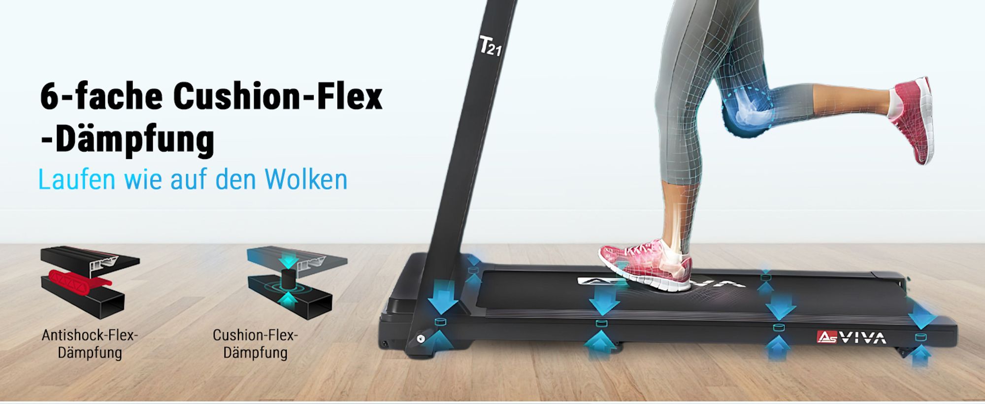 Laufband klappbar AsVIVA T21 Heimtrainer bis 12 km/h 2,5 PS leise kompakt für Zuhause