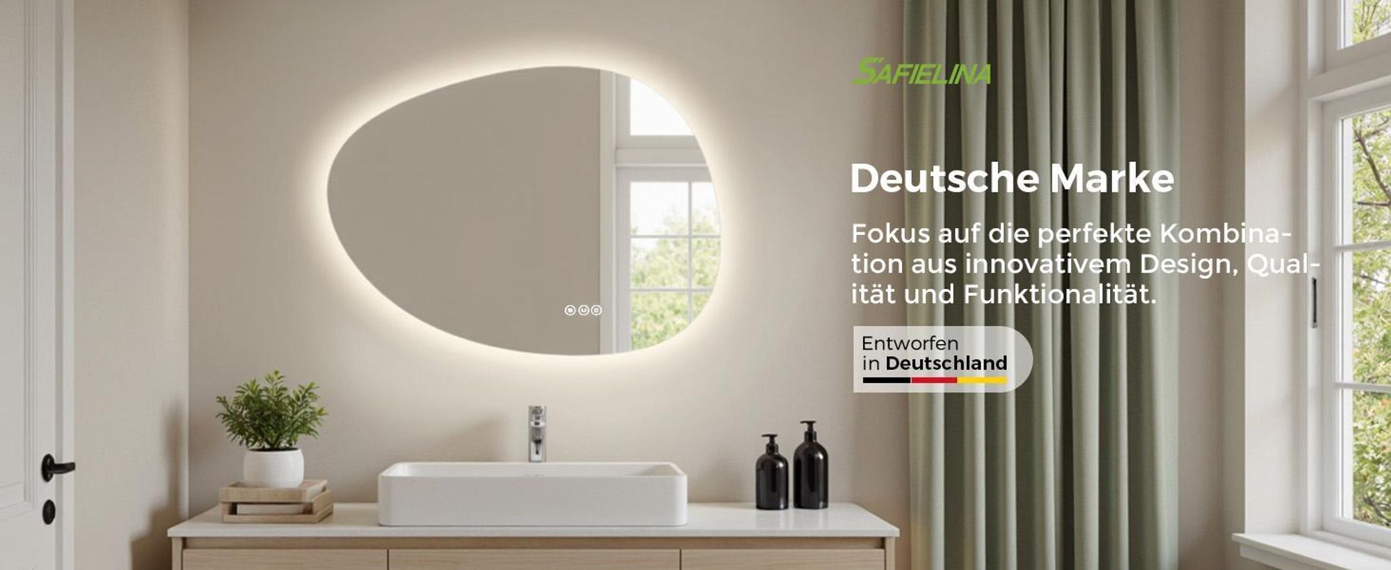 S'AFIELINA 60×45 cm Asymmetrischer Spiegel LED – Badspiegel mit Beleuchtung, Dimmfunktion, horizontal/vertikal montierbar, Antibeschlag,Bad & Flur
