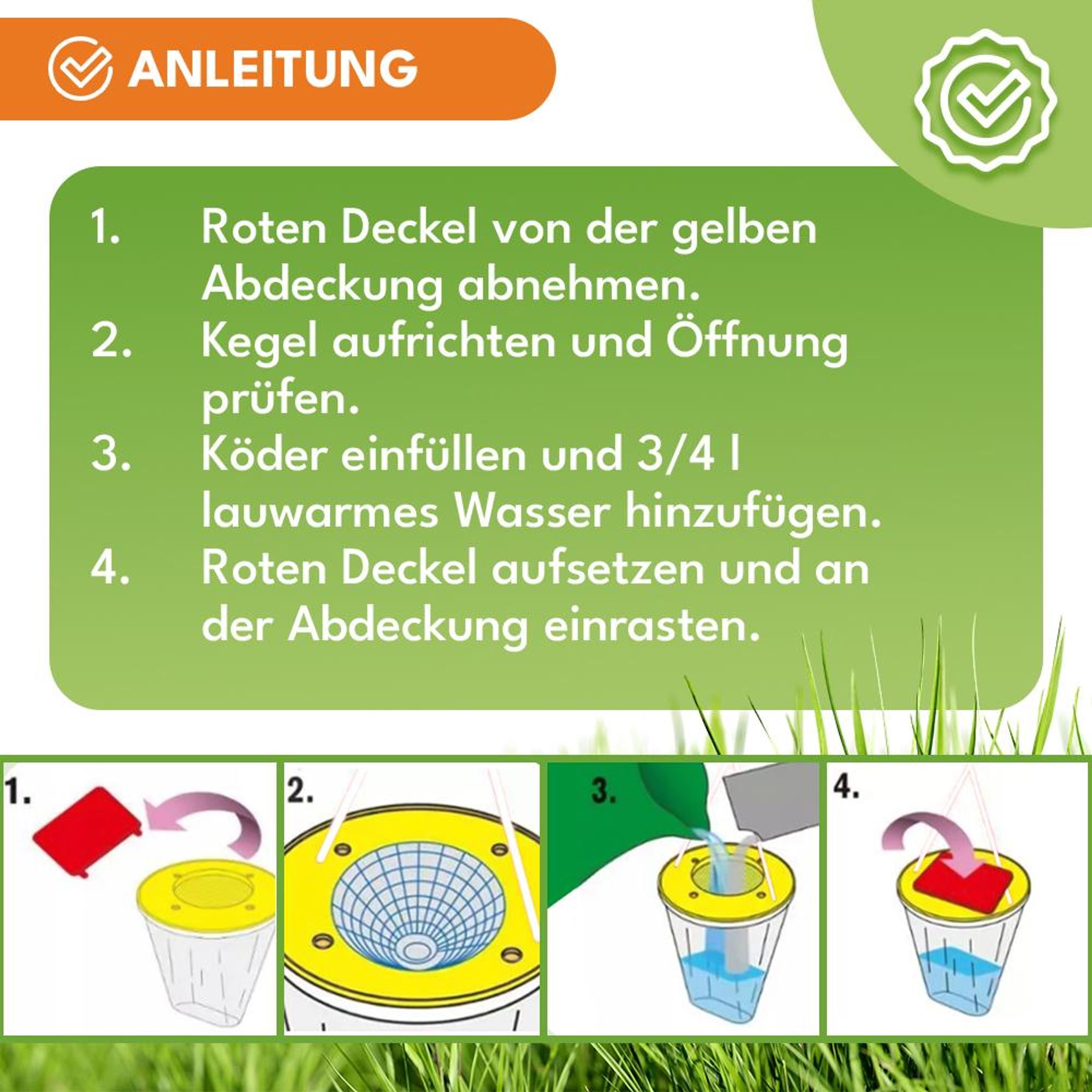 KRUMAD Fliegenfalle mit Köder – Hängende Fliegenfalle für Garten, Stall, Terrasse, Wiederverwendbar, Wetterfest, Effektiv gegen Fliegen