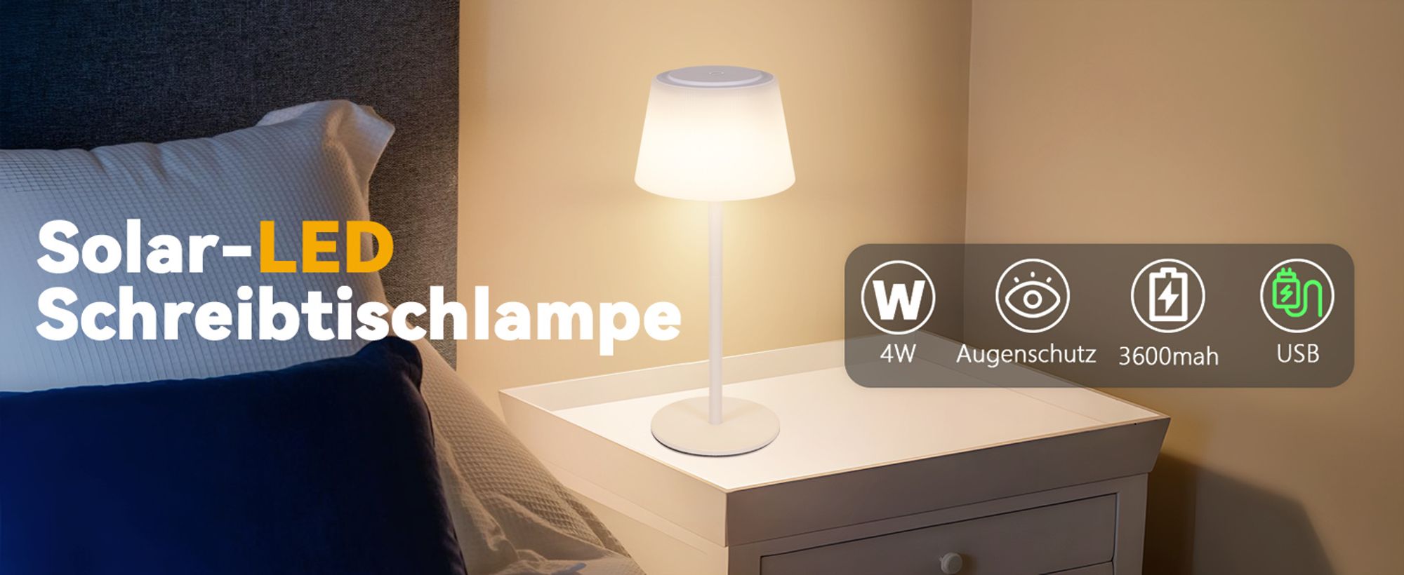 ZMH Tischlampe Kabellos Nachttischlampe Akku LED Tischleuchte Touch Dimmbar Lampe mit USB Aufladbar Weiß 3600mhA Batterie Tischlampen für Modern Wohnzimmer Schlafzimmer Outdoor