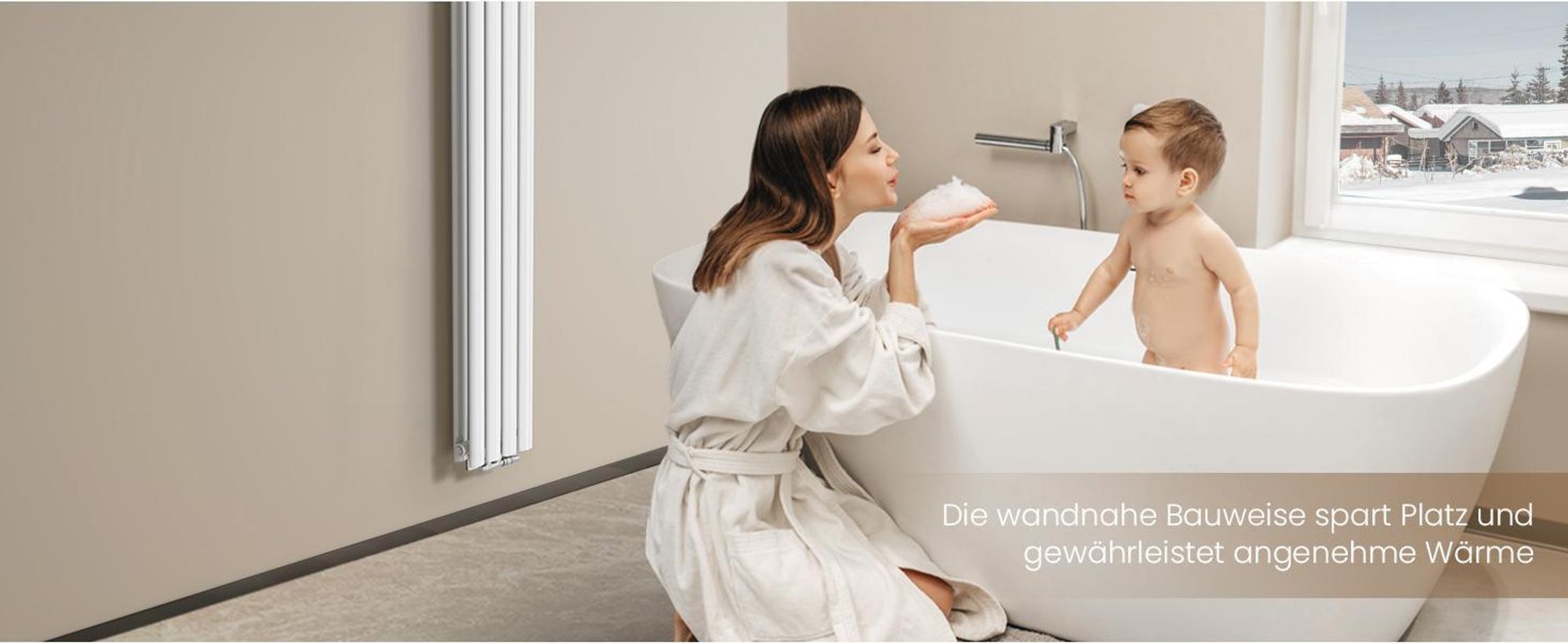 EMKE Design-Röhrenheizkörper für Warmwasserbetrieb Mittelanschluss Vertikal Oval Doppellagig 623 Watt 24cm x 160cm Weiß ohne Heizstab