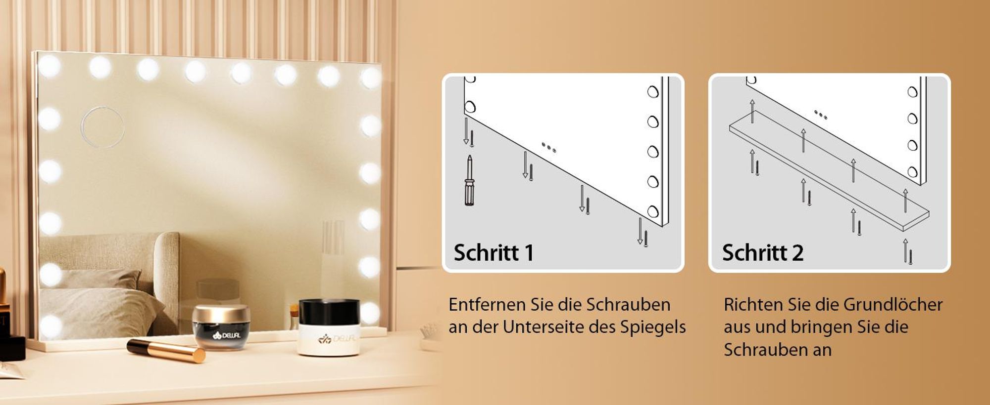 Puluomis Kosmetikspiegel Hollywood 18 LED 80x60cm 3 Lichtfarben Dimmbar Schminkspiegel Spiegel mit Beleuchtung, 10x Vergrößen, Wandspiegel weiß
