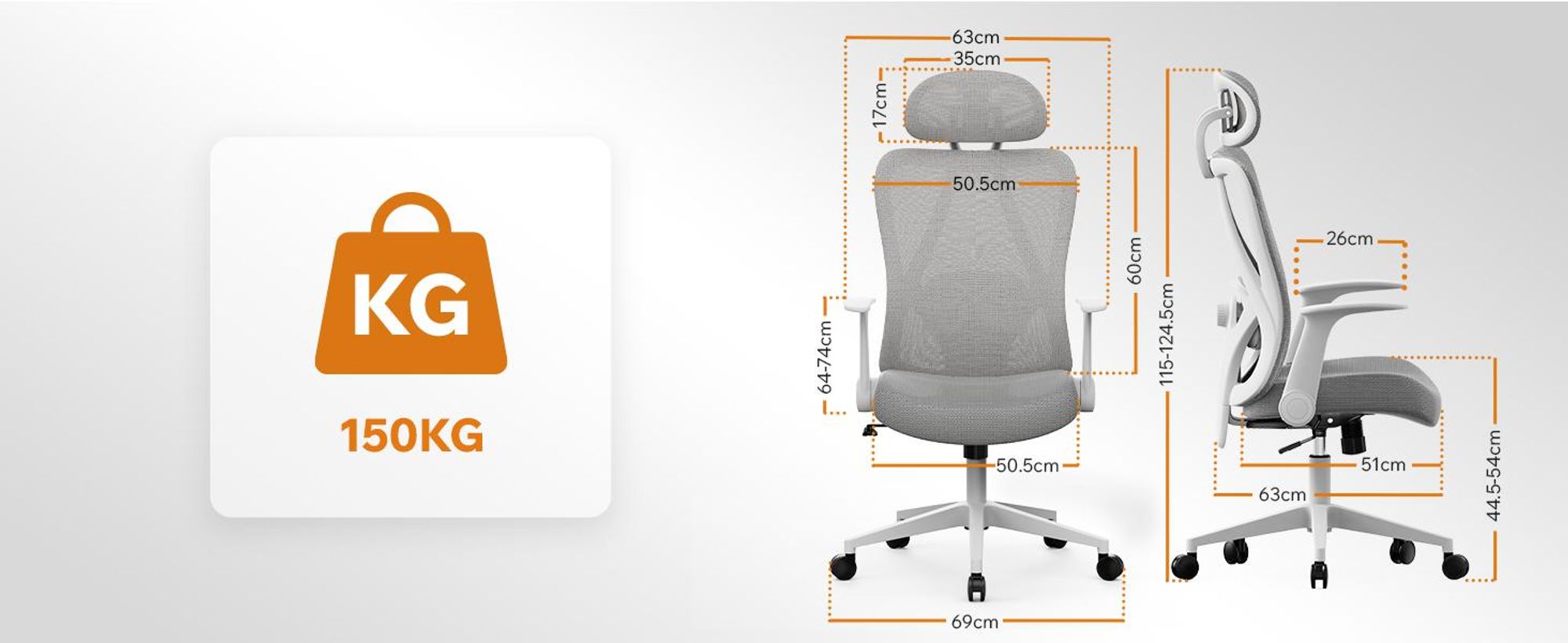 SENSE7 Noxo Ergonomická kancelárska stolička Stolička k písacímu stolu Šedá Sklopné podrúčky Opierka hlavy Sieťované operadlo Riaditeľská stolička Funkcia hojdania Domáca kancelária Nosnosť 150 kg