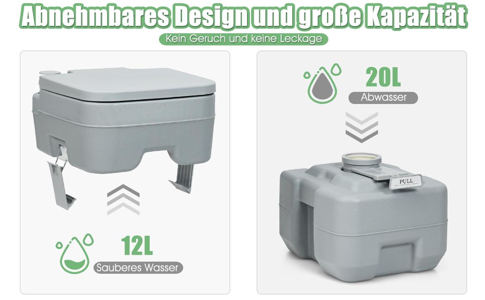 COSTWAY 20L+12L Campingtoilette mit abnehmbarem Abwassertank  Grau