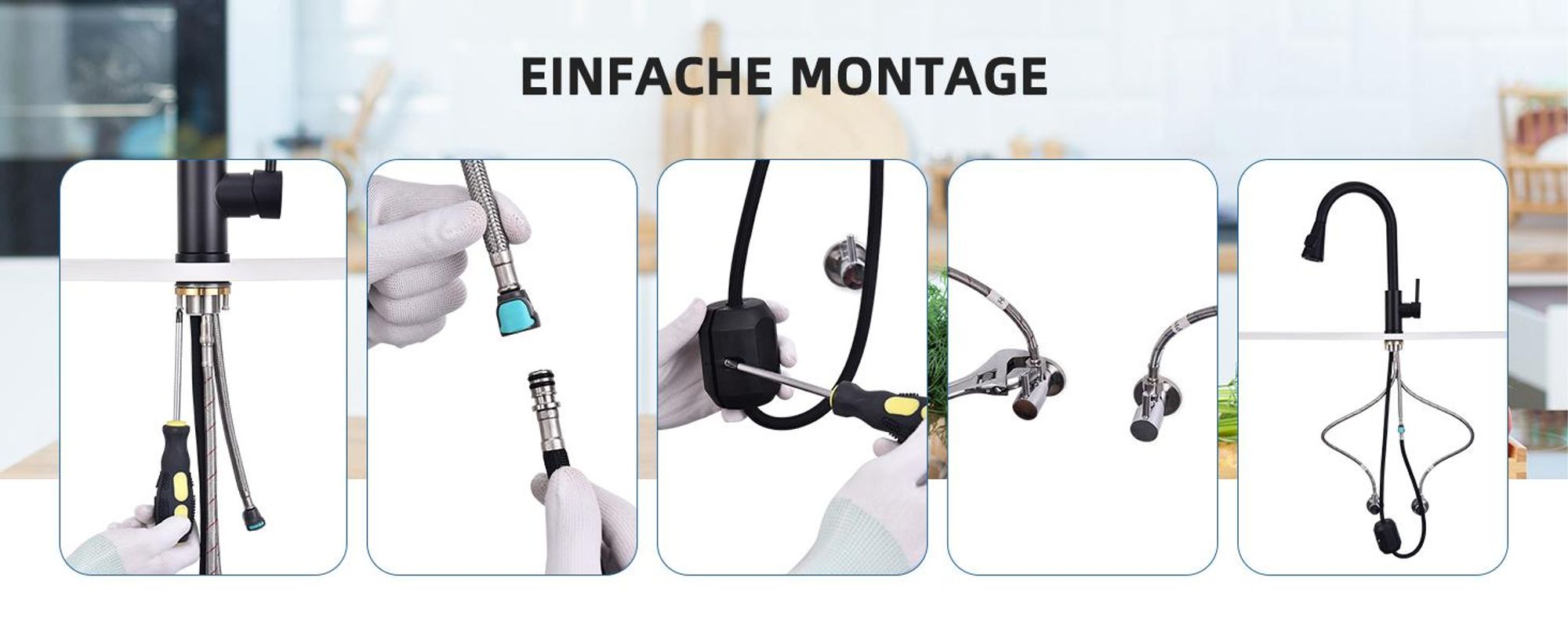 Homelody Wasserhahn Küche mit 2 Strahlarten,360° Drehbar Küchenarmatur,Edelstahl Spültischarmatur,Hochdruck Armatur,Mischbatterie Küche Schwarz