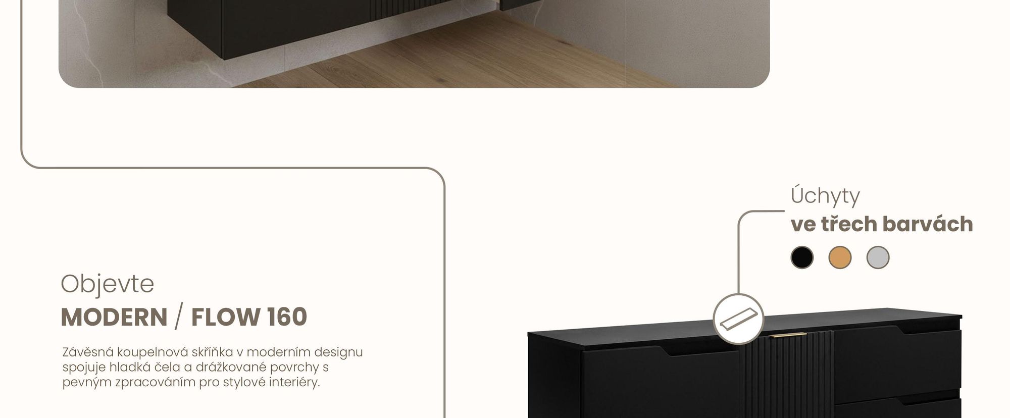 RODAN | Skříňka pod Umyvadlo - Černá - 160 cm - S deskou Stolu - 4 Zásuvky - Závěsné - MDF čela - Skříň s 1 Dvířky - MODERN