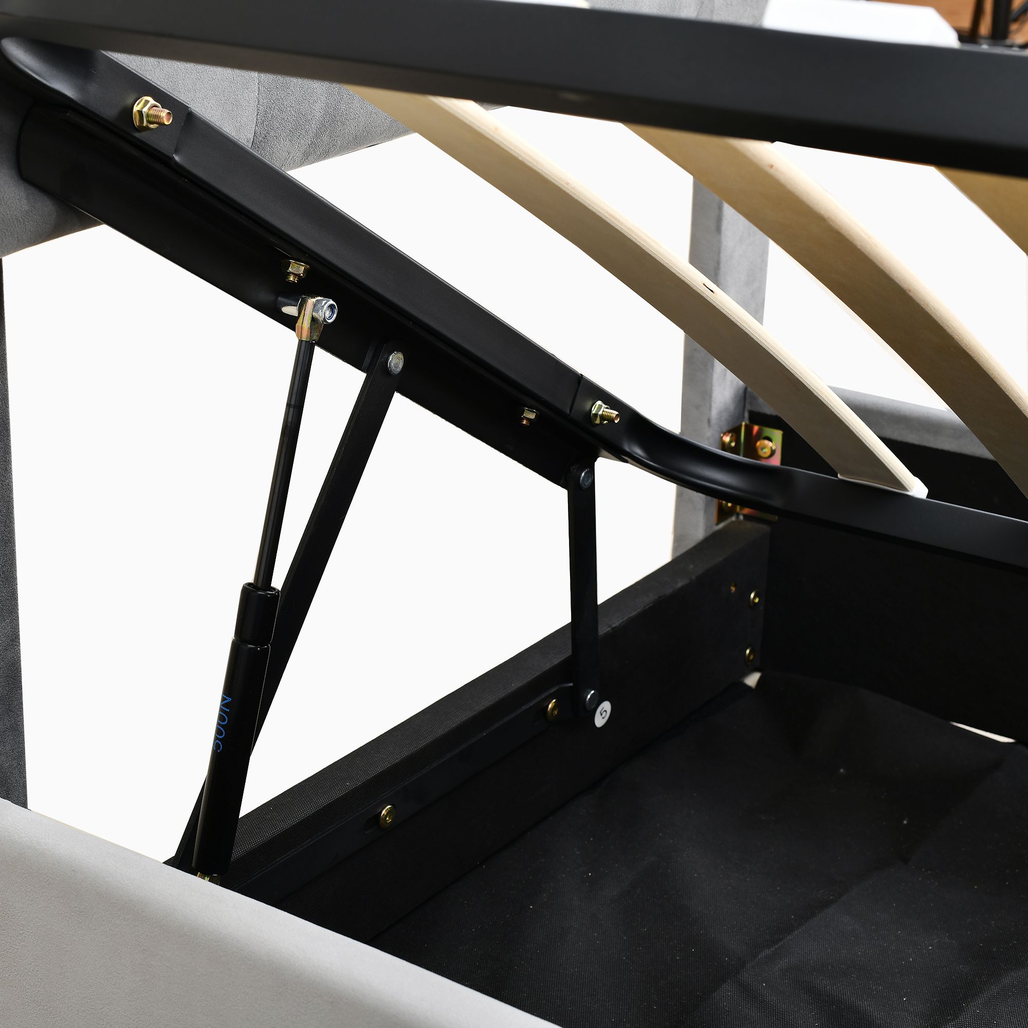 Flieks Hydraulisches Polsterbett 180x200cm mit Stauraum, Boxspringbetten Stauraumbett mit Lattenrost, Jugendbett Doppelbett Kinderbett, Samt, Grau