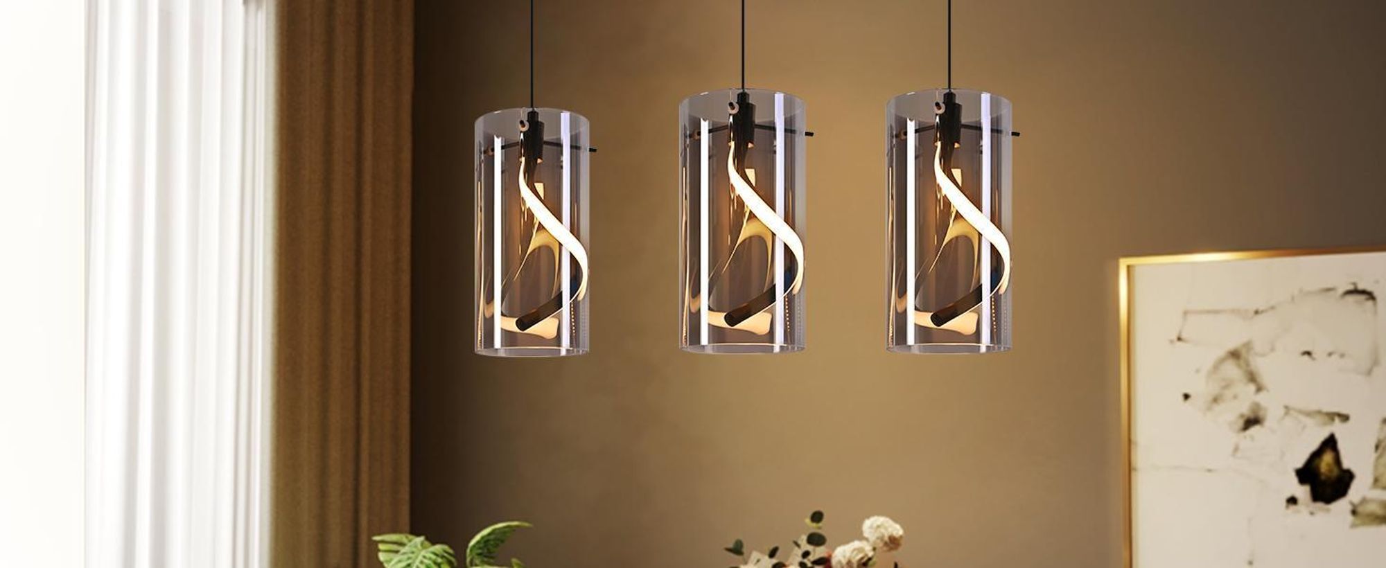 ZMH LED Pendelleuchte Esstisch Hängelampe Hängeleuchte Glas 3 Flammig Hängend Esstischlampe Rauchgrau Pendellampe Höhenverstellbar 3000K für Esszimmer