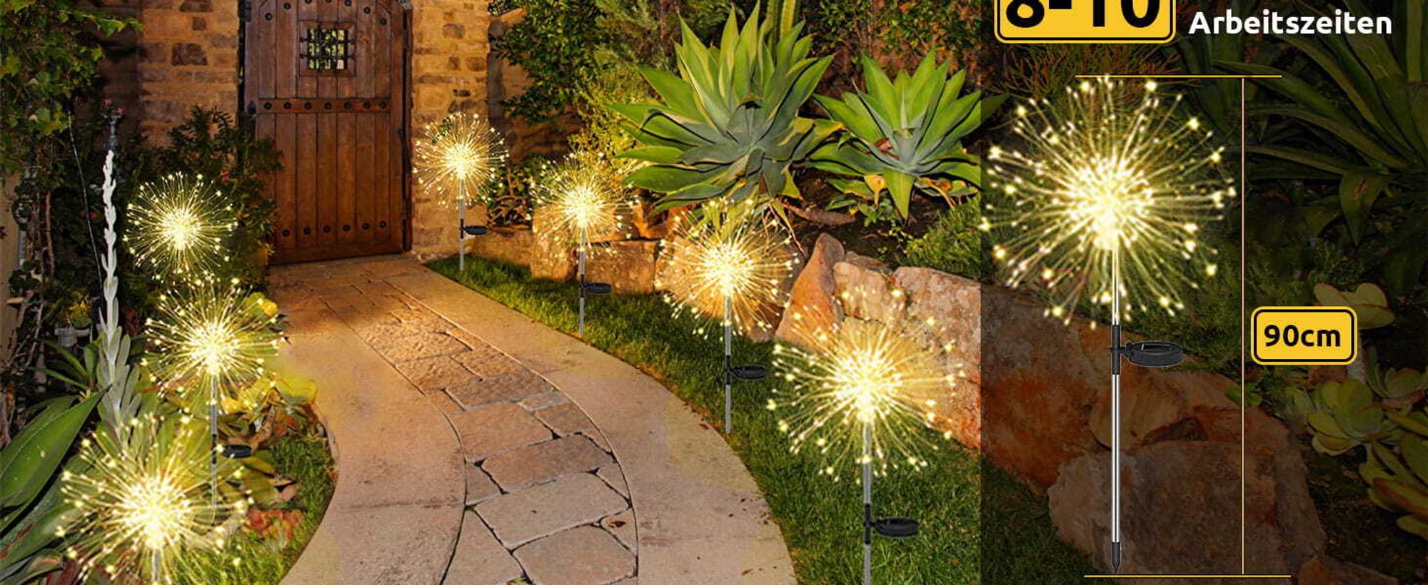 Solarleuchten für Außen Garten 2 Stück 120 LED Solar Pusteblume Gartenbeleuchtung, 8 Modi Solarlampen Gartenstecker Winterfest Solarlicht Feuerwerk