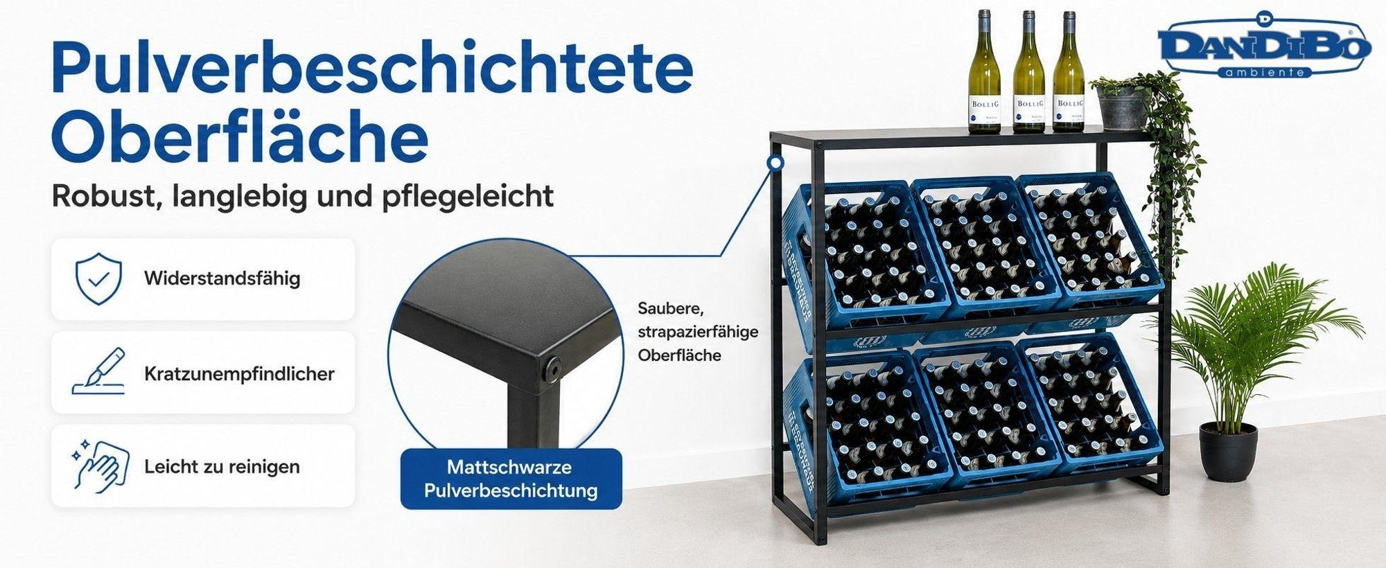 DanDiBo Getränkekistenregal 6 Kisten mit Ablage Metall Stabil 96435 Getränkekistenhalter 100 cm Getränkekistenständer