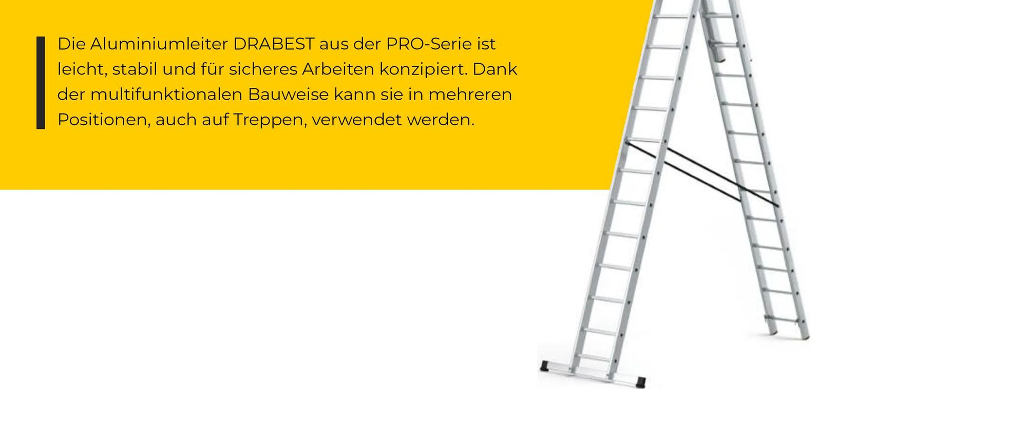 Drabest | Leiter - Trittleiter 3x16 Stufen, Klappleiter - Tragfähigkeit 150 kg - Alu Leiter, Treppenleiter, Anti-Rutsch-Füße, Arbeitshöhe 10,83m