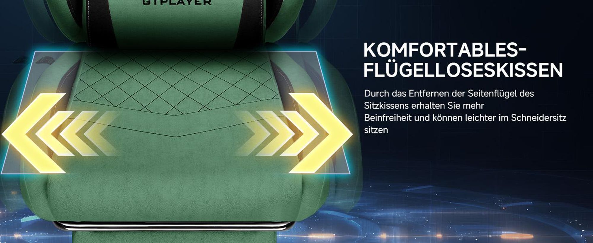 GTPLAYER Gaming Stuhl, Ergonomischer Gamer Stuhl aus Stoff mit Lendenwirbelstütze, PC-Stuhl mit verbreiterter Rückenlehne, Belastbar bis 150 kg, Grün