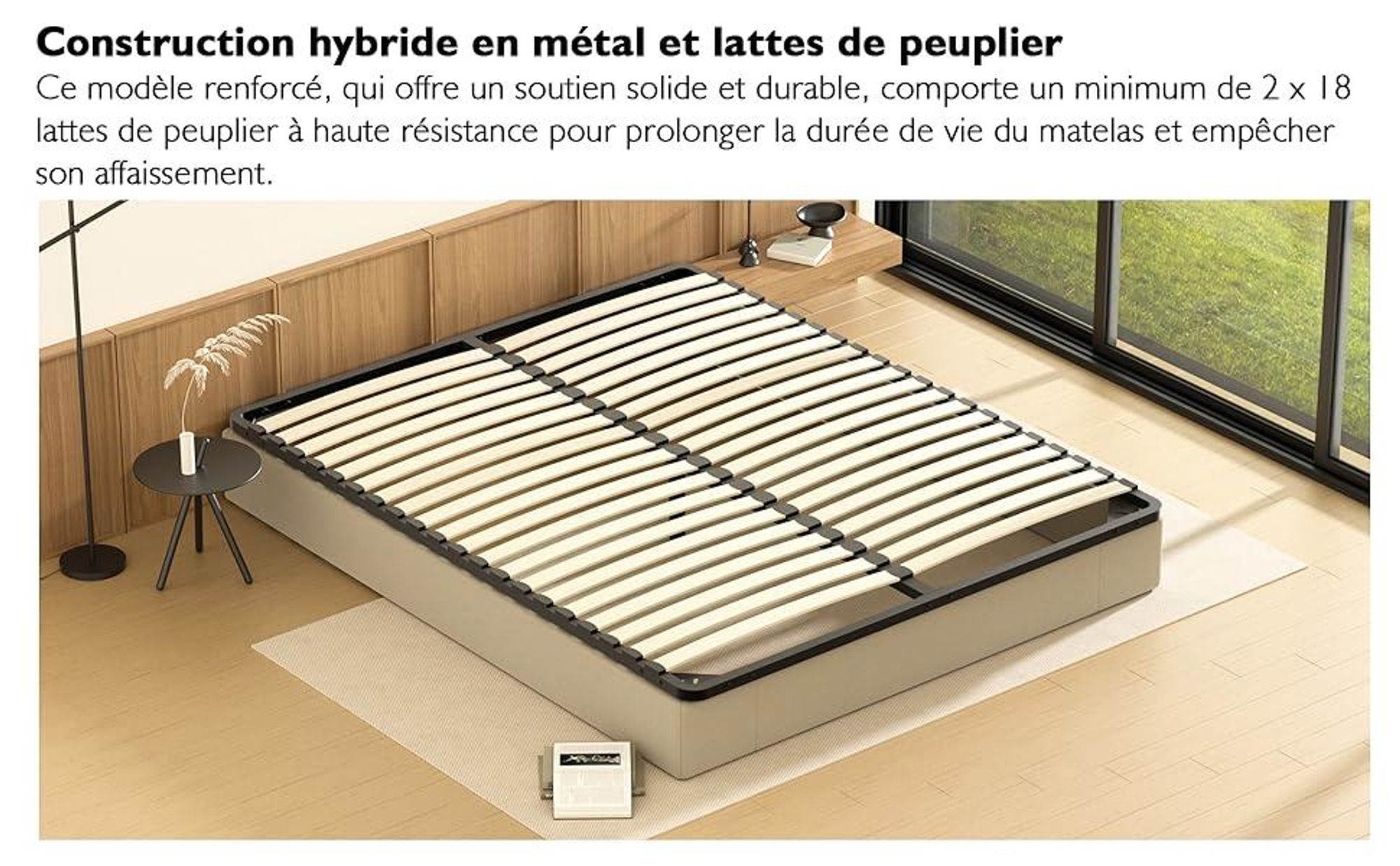 DEWINNER Sommier 160x200cm, Sommiers à Lattes pour Adulte - Cadre de Lit 160x200 avec Sommier, 2x20 Lattes, Résistant et Confortable