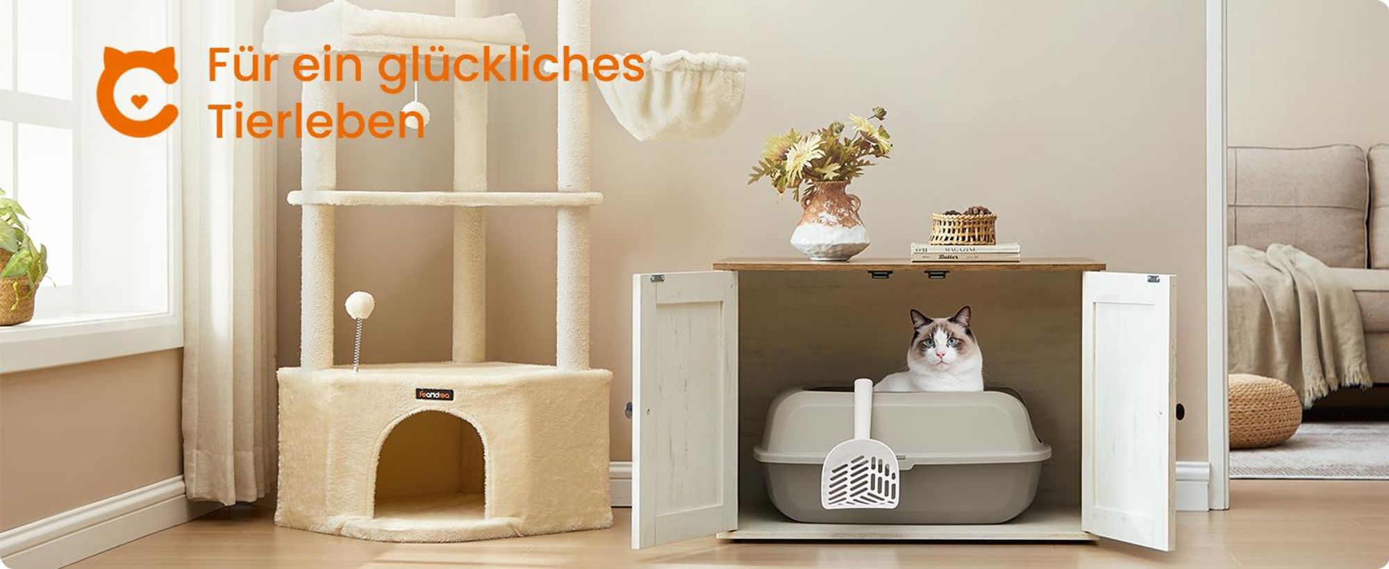 Feandrea Katzenklo mit hohen Seitenwänden, XXL, offene Katzentoilette, mit Schaufel