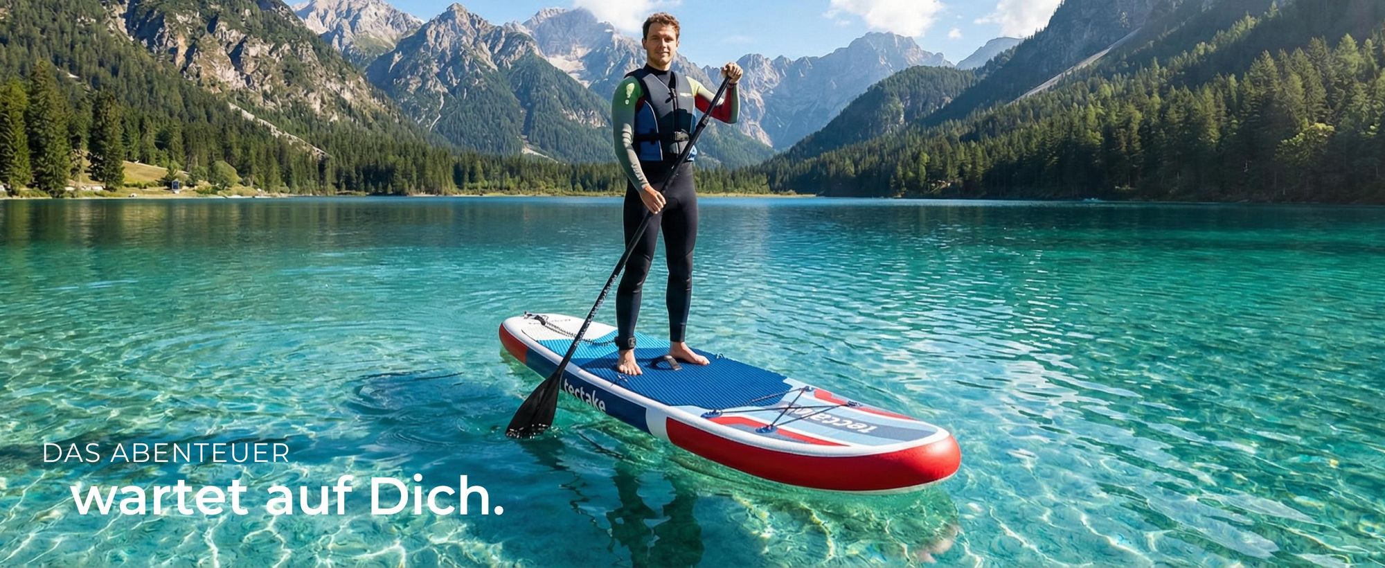 tectake Stand-Up Paddle Board aufblasbar Komplettset - Kippstabilität, Drop-Stitch-Material, 3-Finnensystem. Größe: 288x77x22.5 cm
