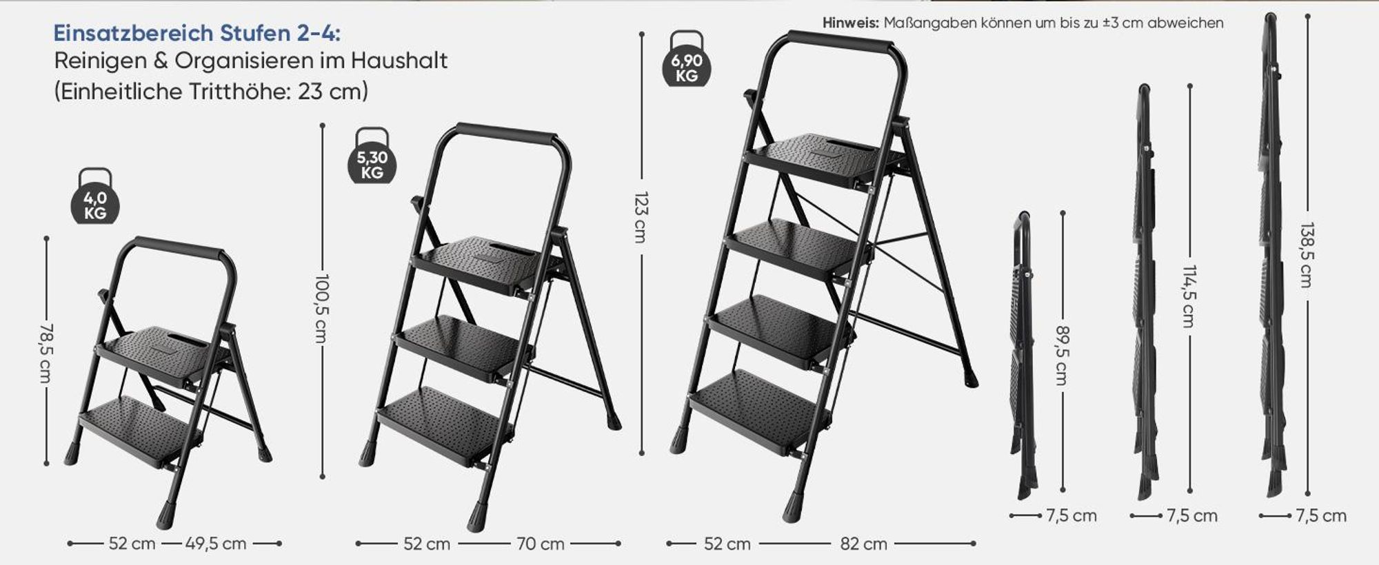 Sekey Trittleiter 2 Stufen Klappbar – Rutschsichere 36 cm XXL Trittstufen, bis 150 kg