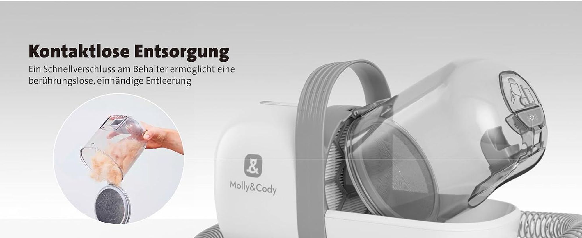 Molly&Cody SAMSON 7-in-1 Fell-Schermaschinen-Set mit Tierhaar-Absaugung für Hund & Katze (6 Aufsätze, kontaktlose Entleerung)