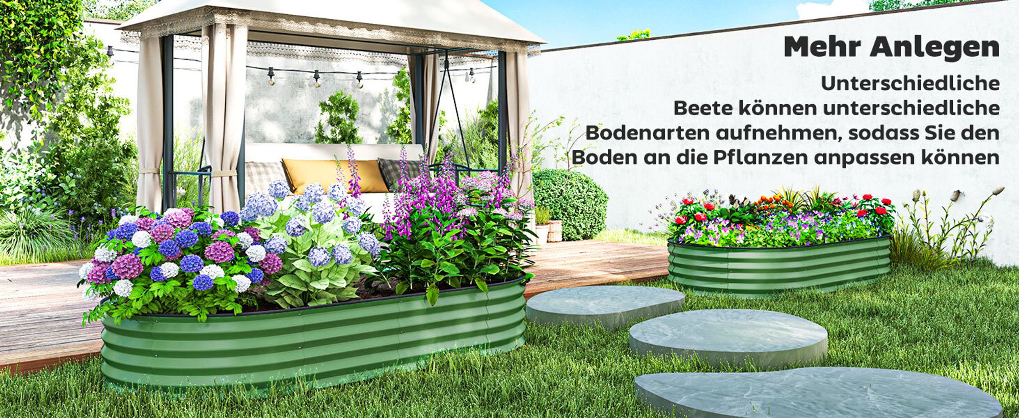 Outsunny 2er-Set Hochbeet aus Stahl, Pflanzbeet Frühbeet Gartenbeet Blumenkasten stapelbar, Pflanzkasten Gemüsebeet 181x93x30cm