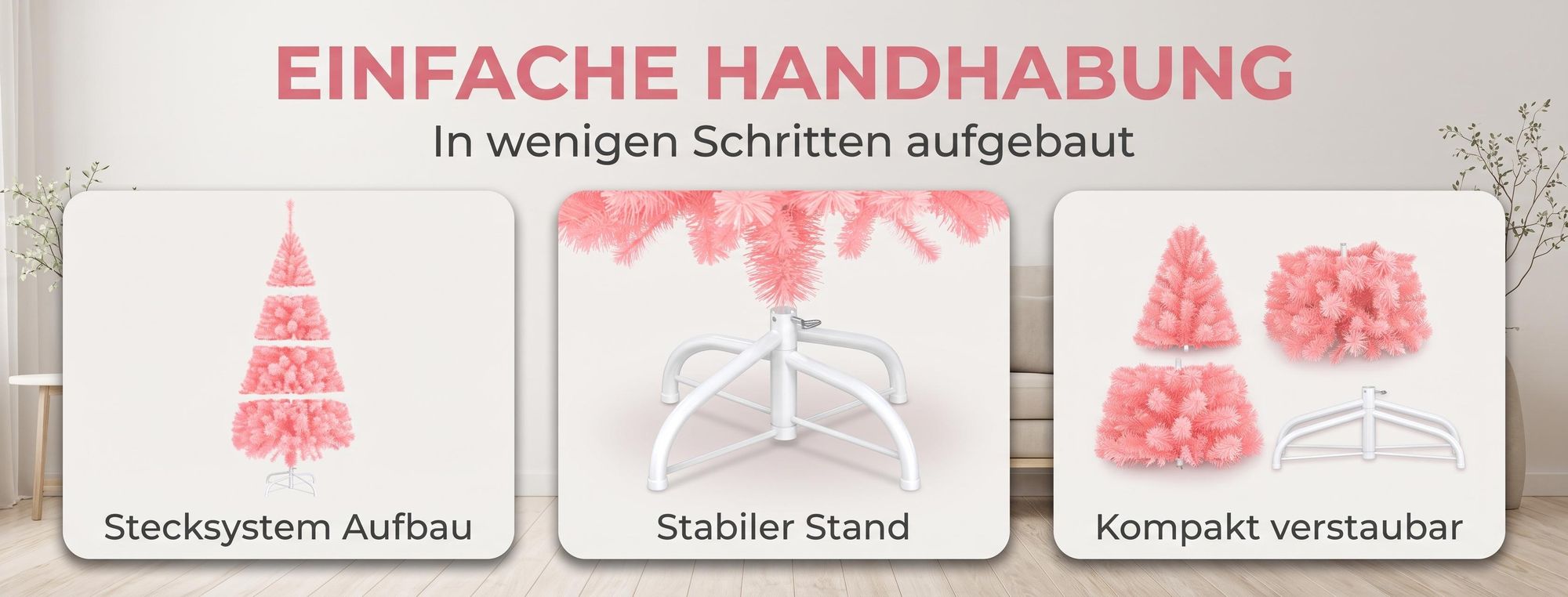 ROSEJANE Künstlicher Weihnachtsbaum Rosa 120 cm, PVC, 230 Spitzen, mit Ständer