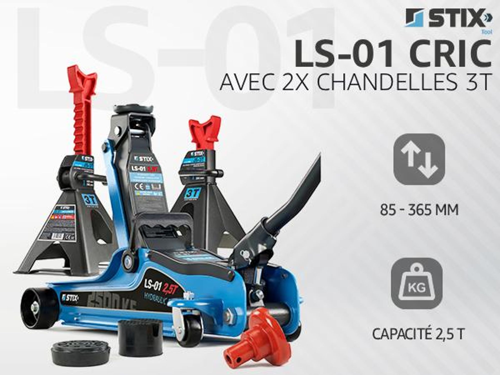 Cric de manœuvre Kit de cric 2500 KG avec 2x béquilles 3T