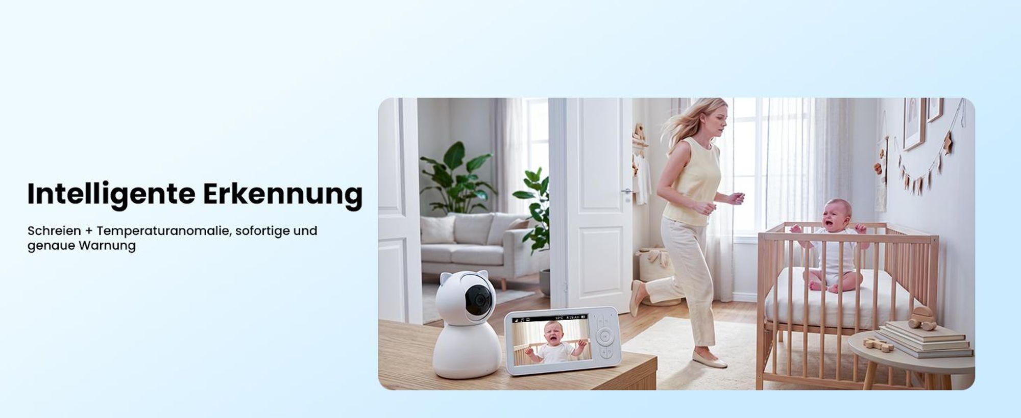 Babyphone mit Kamera und Audio ohne WLAN5 Zoll Display 30h Akkulaufzeit schwenkbar und neigbar 2xZoom Nachtsicht VOX Gegensprechfunktion mit Halterung