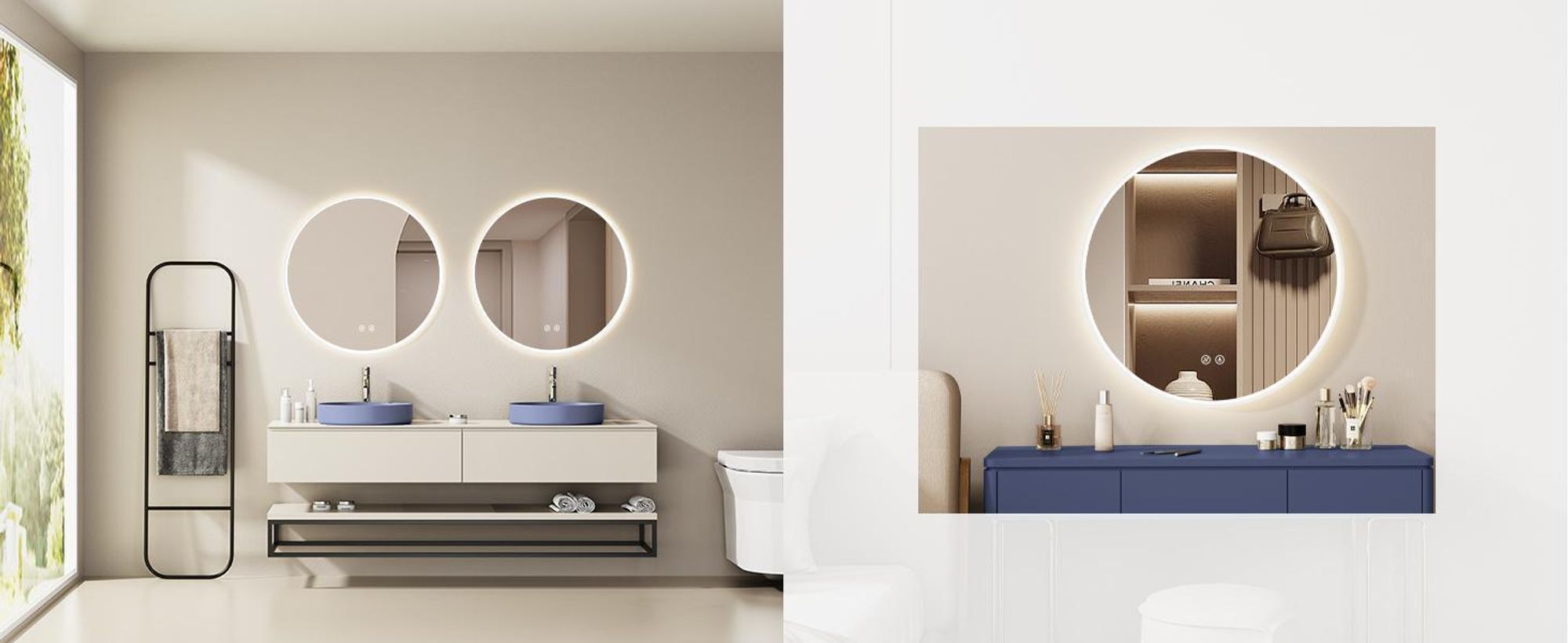 HOKOBadspiegel Anti-fog rund 80cm mitRahmen+TouchSchalter+LichtWaltern Warmweiß-Kaltweiß-Neutral Licht mit TouchSchalter und Wandschalter einschaltenbar