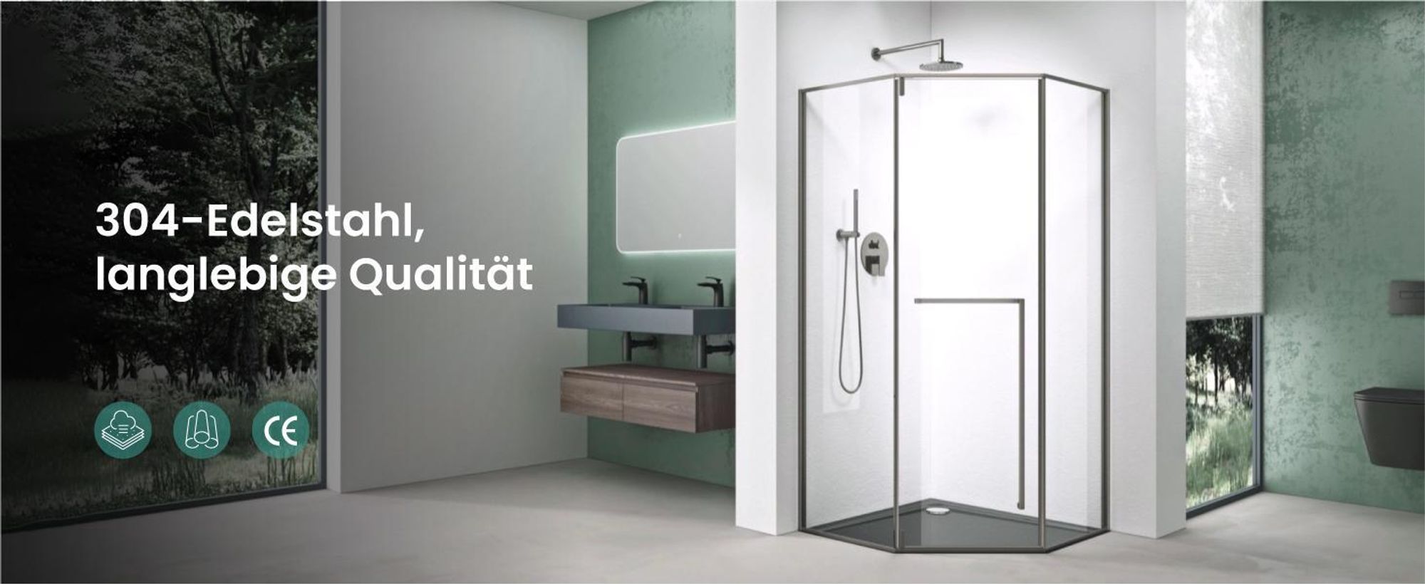 Mai & Mai Fünfeckdusche 90x90 cm mit Drehtür Duschkabine Eckdusche 8mm ESG-Sicherheitsglas Nano-Beschichtung Duschabtrennung Ravenna68K-Plus